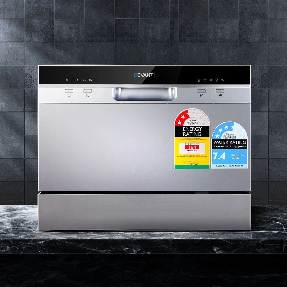 3 Devanti 6 Place Settings Benchtop Dishwasher Countertop Compact Quiet Energy Efficient Quick Wash Easy Install - Silver, 3 of 7