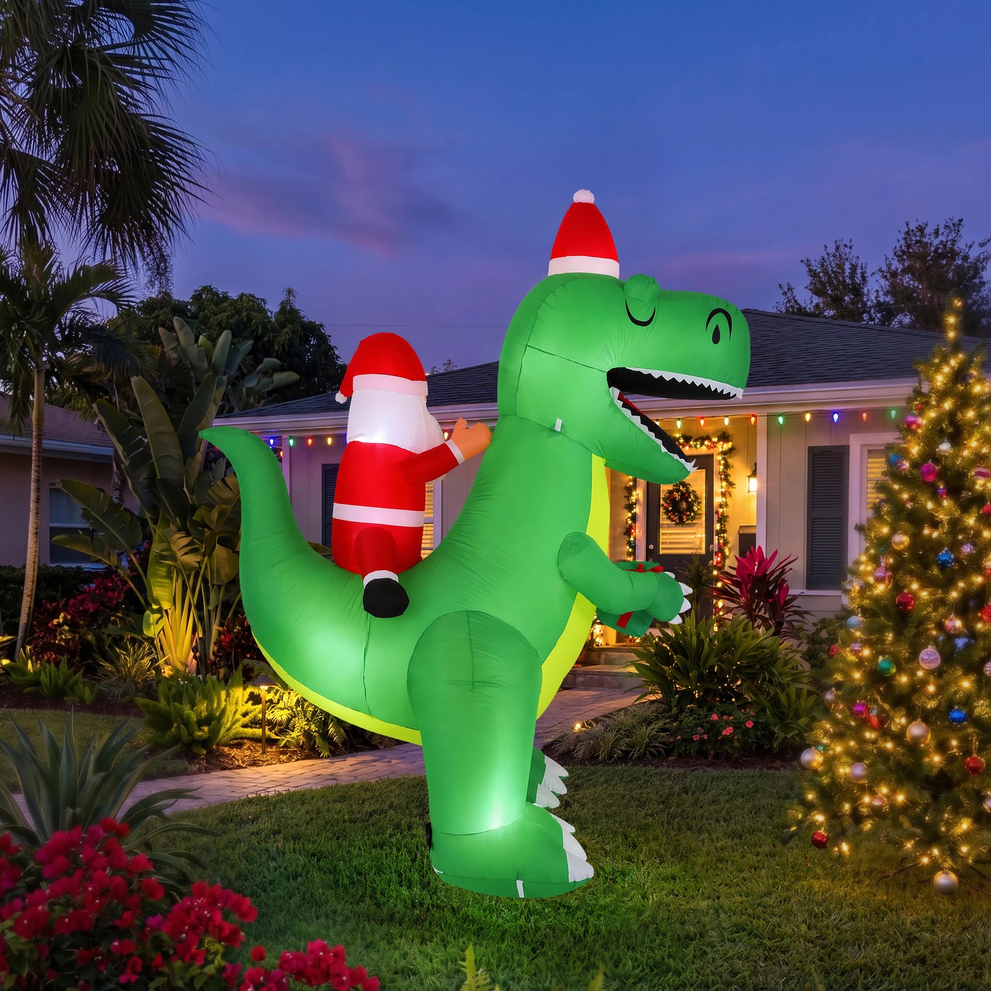 5 Jingle Jollys Christmas Inflatable Dinosaur 2.5M Illuminated Decorations - Multi, 5 of 9