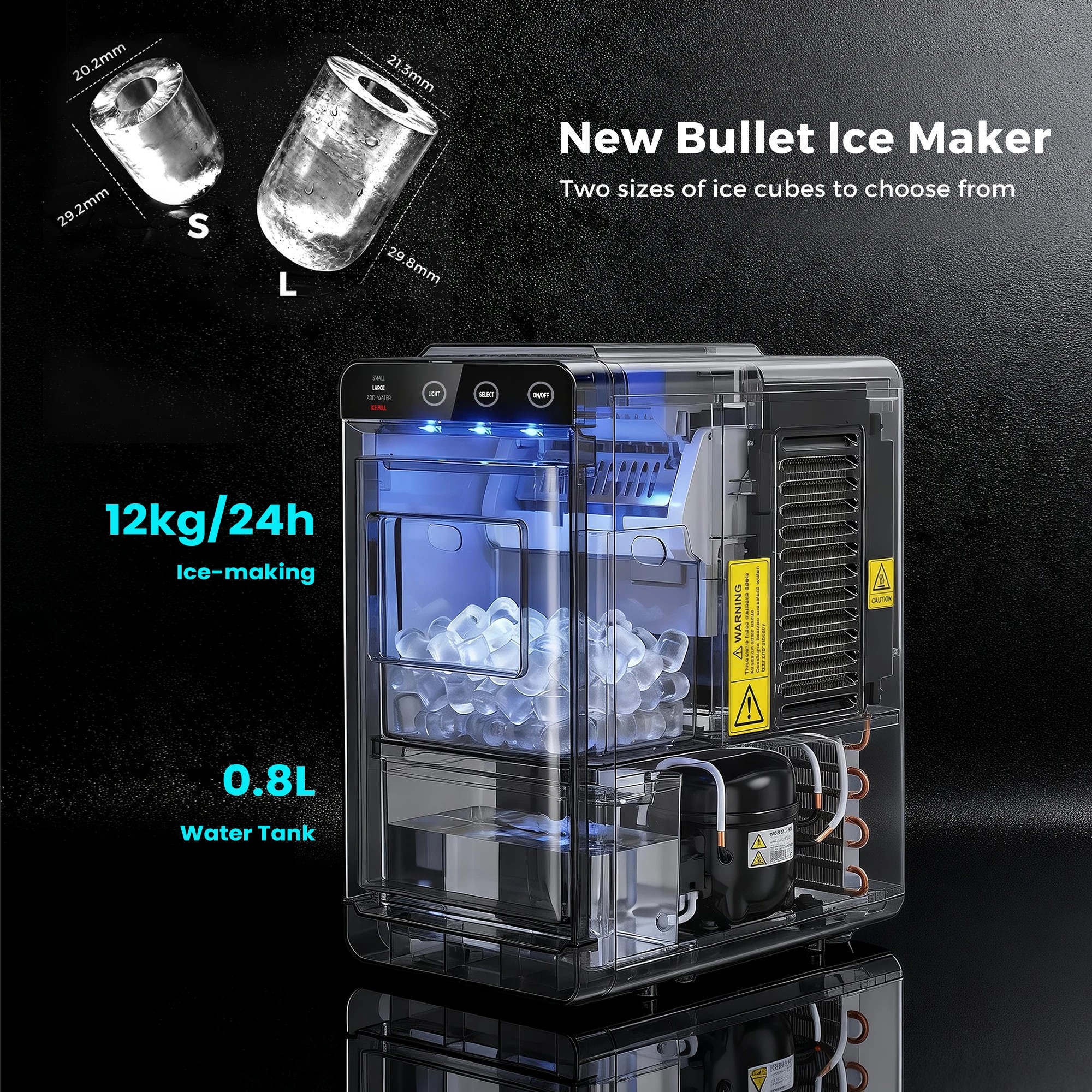 5 Advwin Bullet Ice Maker, 12kg Ice Maker Machine w/Self Cleaning, 5 of 7