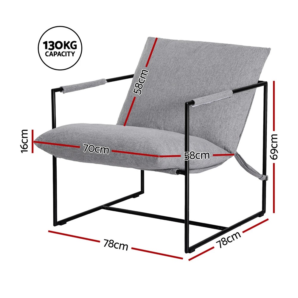 2 Artiss Armchair Lounge Chair Sling - Grey, 2 of 7