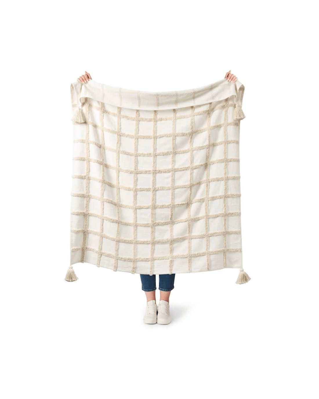 2 Grid Tufted Throw - Beige and White, 2 of 6