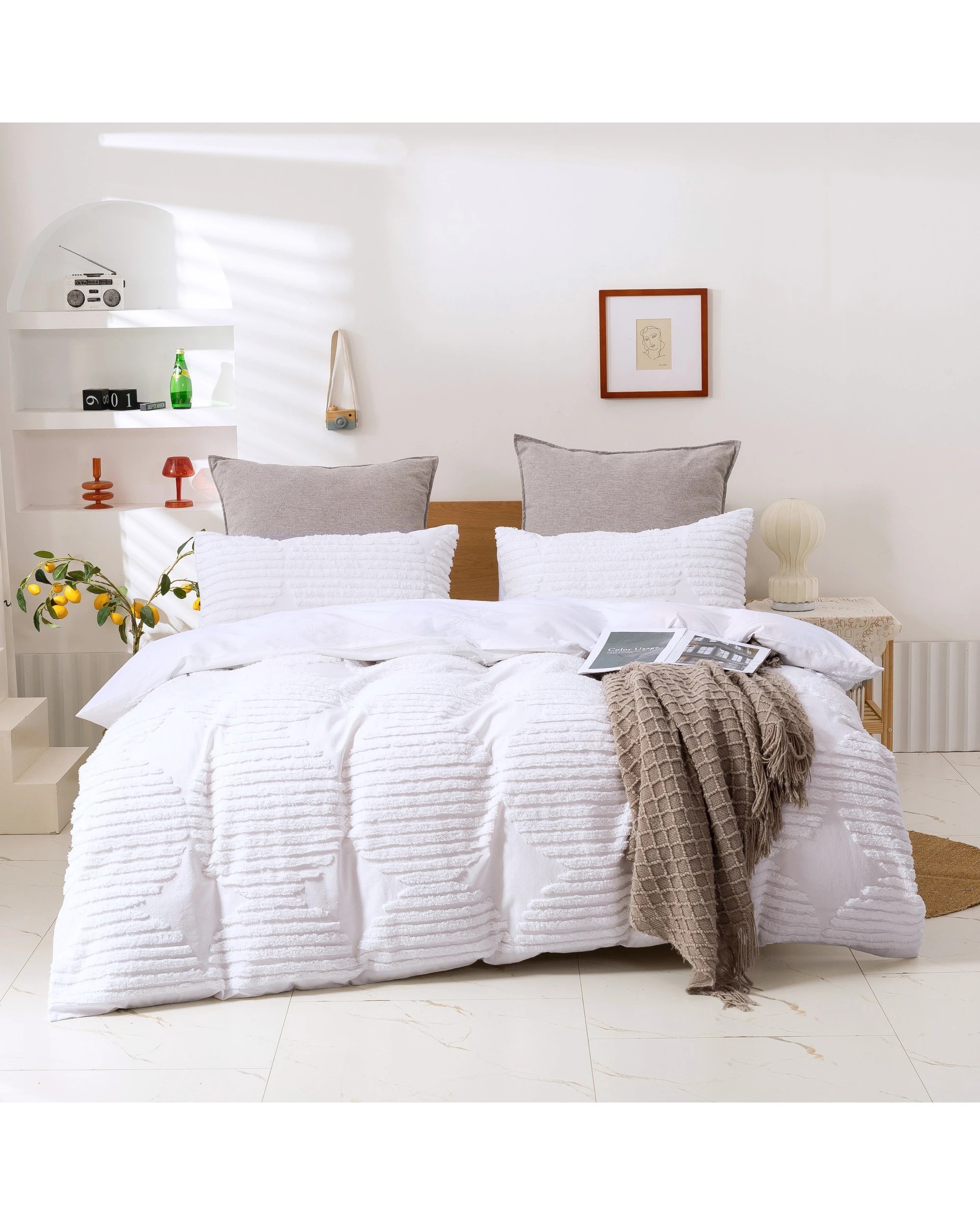 1 Dreamaker Darvo Tufted Washed Vintage Cotton Quilt Cover Set - Super King Bed - White, 1 of 6