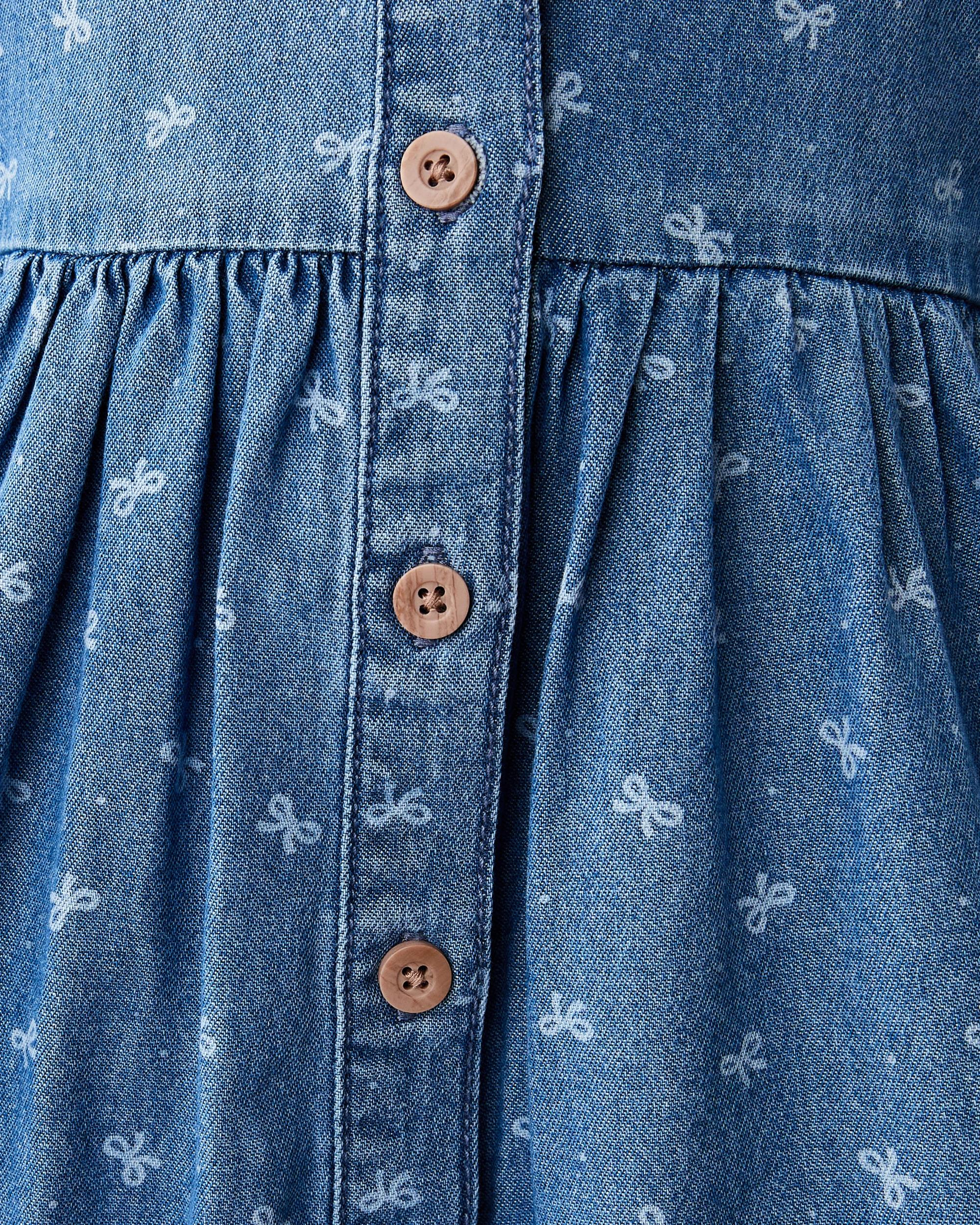 6 Long Sleeve Denim Collard Dress Blu Bow, 6 of 8