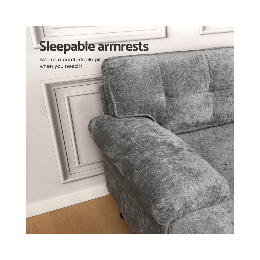 3 Advwin 3 Seater Sofa L-shape Chenille Lounge Couch W/ Reversible Chaise Grey, 3 of 9