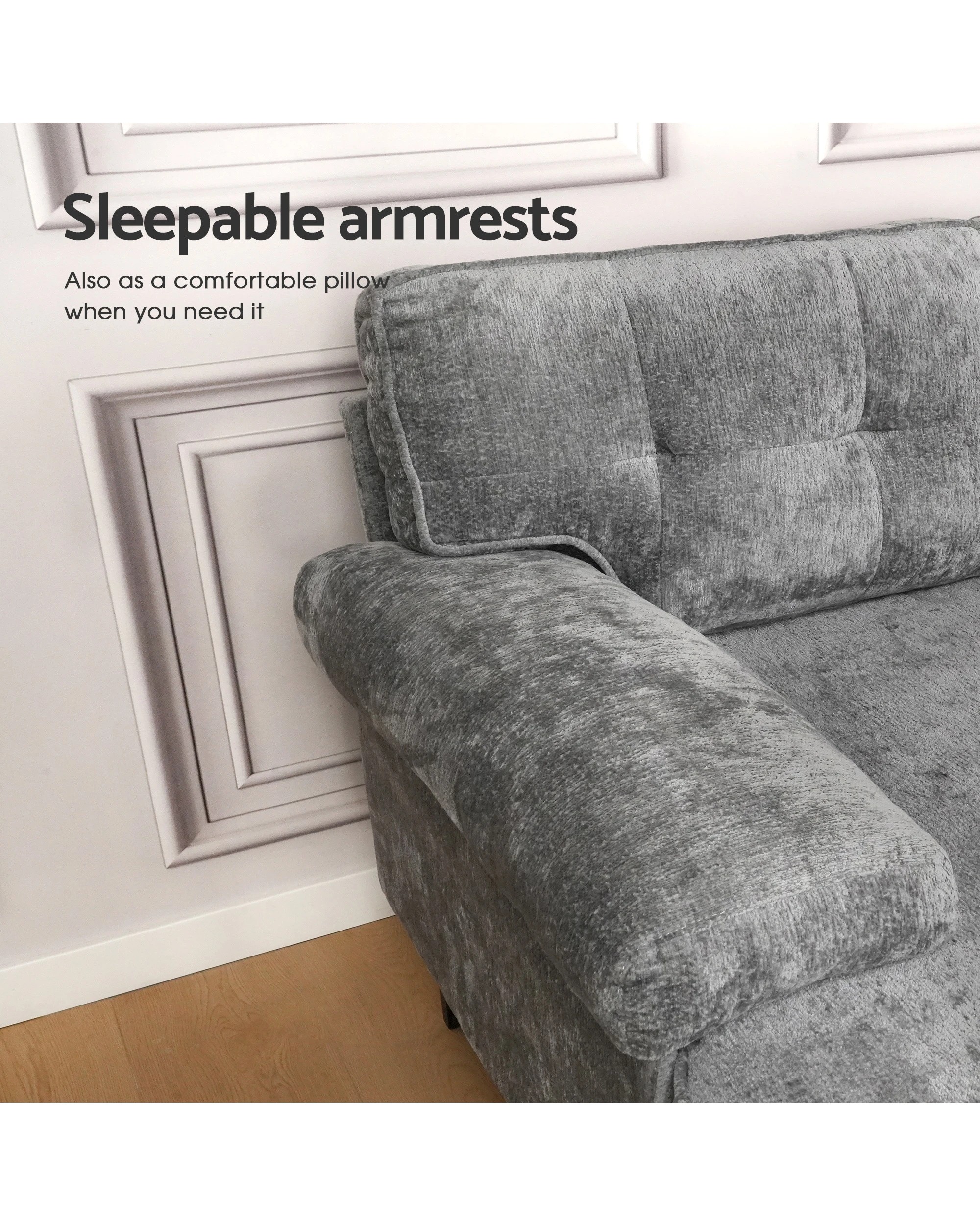 3 Advwin 3 Seater Sofa L-shape Chenille Lounge Couch W/ Reversible Chaise Grey, 3 of 9