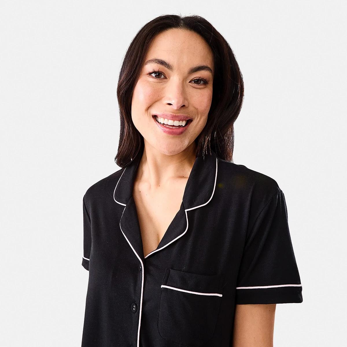 4 Short Sleeve Top and Shorts Comfort Pyjama Set BLACK, 4 of 8