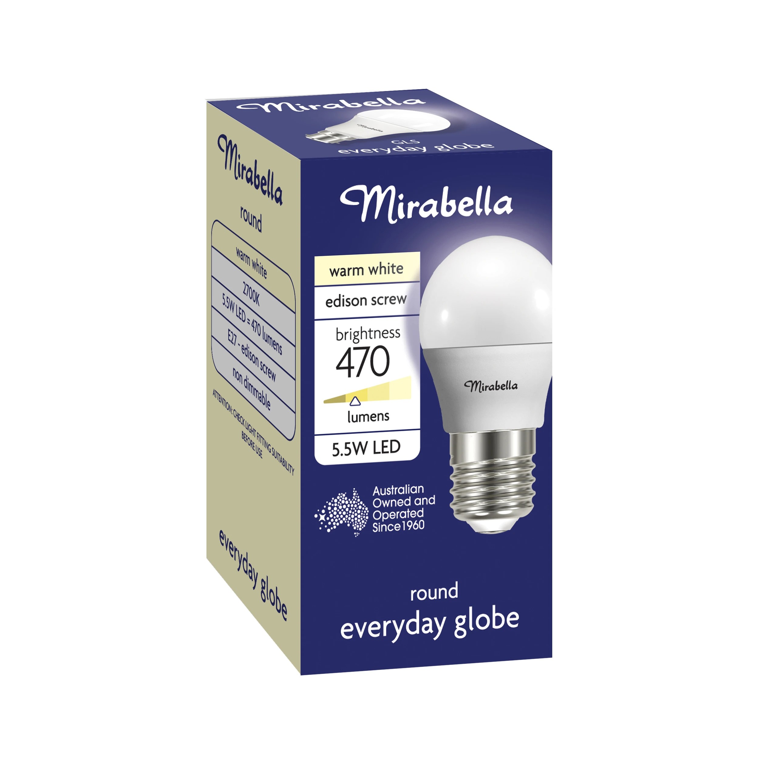 1 Mirabella E27 5.5W Warm White LED Round Everyday Globe, 1 of 7