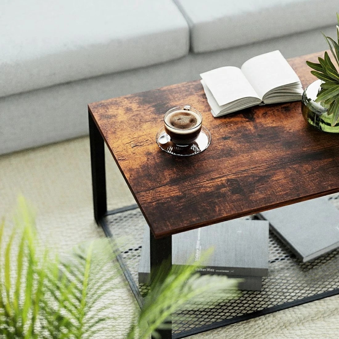 4 Artiss Coffee Table 2-Tier Rustic  104CM - Multi, 4 of 7