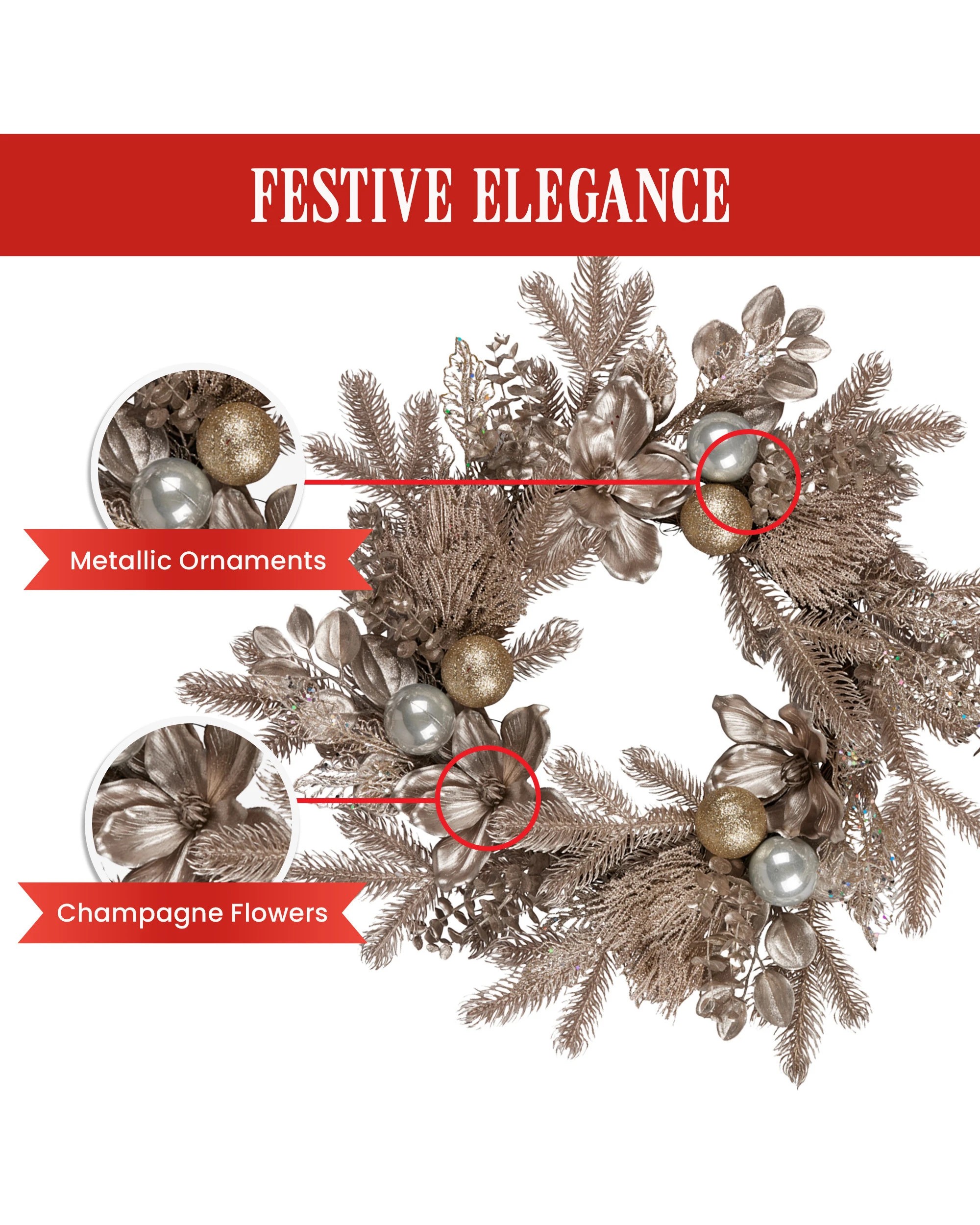 5 Christabelle Champagne Glitter Christmas Wreath - 61cm, 5 of 6