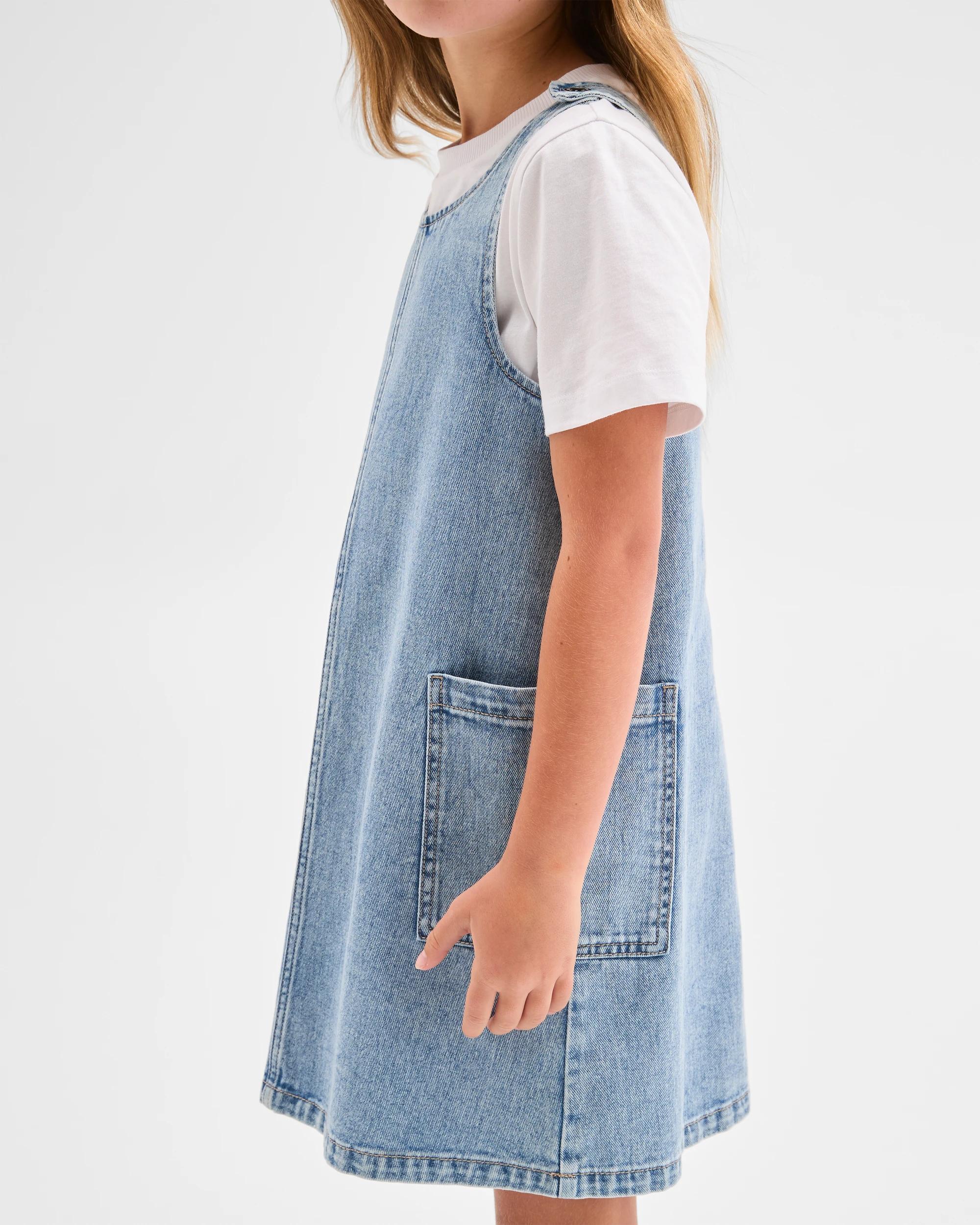 3 Target Denim Denim Woven Pinafore Dress LIGHT WASH, 3 of 7
