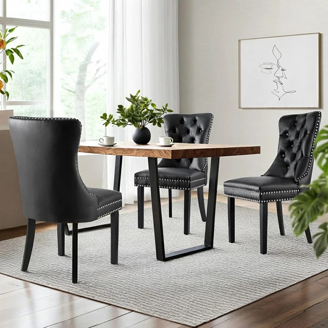 4 1 Set of 2 Artiss Dining Chairs Leather - Black, 4 of 5