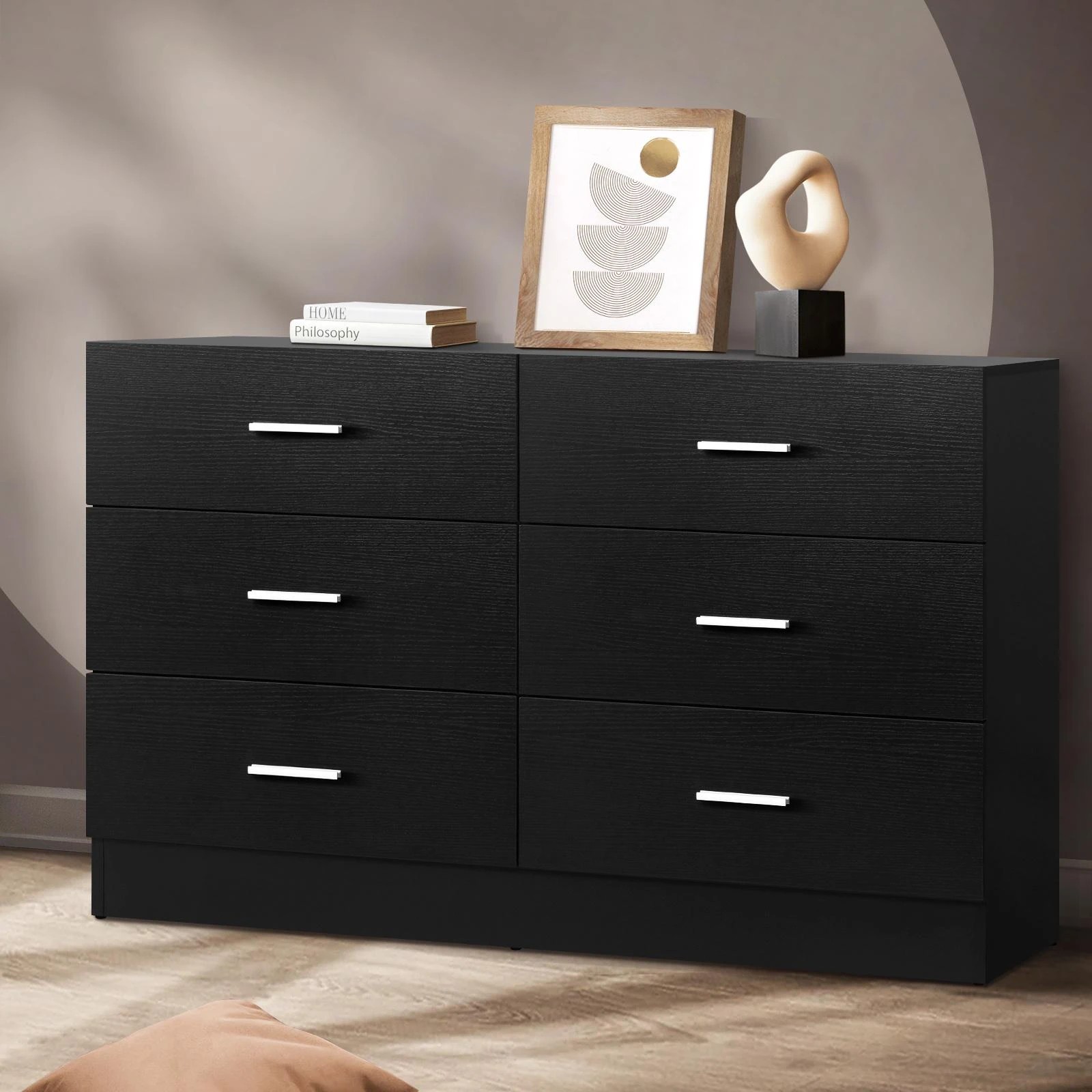 2 Oikiture 6 Chest of Drawers Dresser Table Lowboy Storage Cabinet - Black, 2 of 8