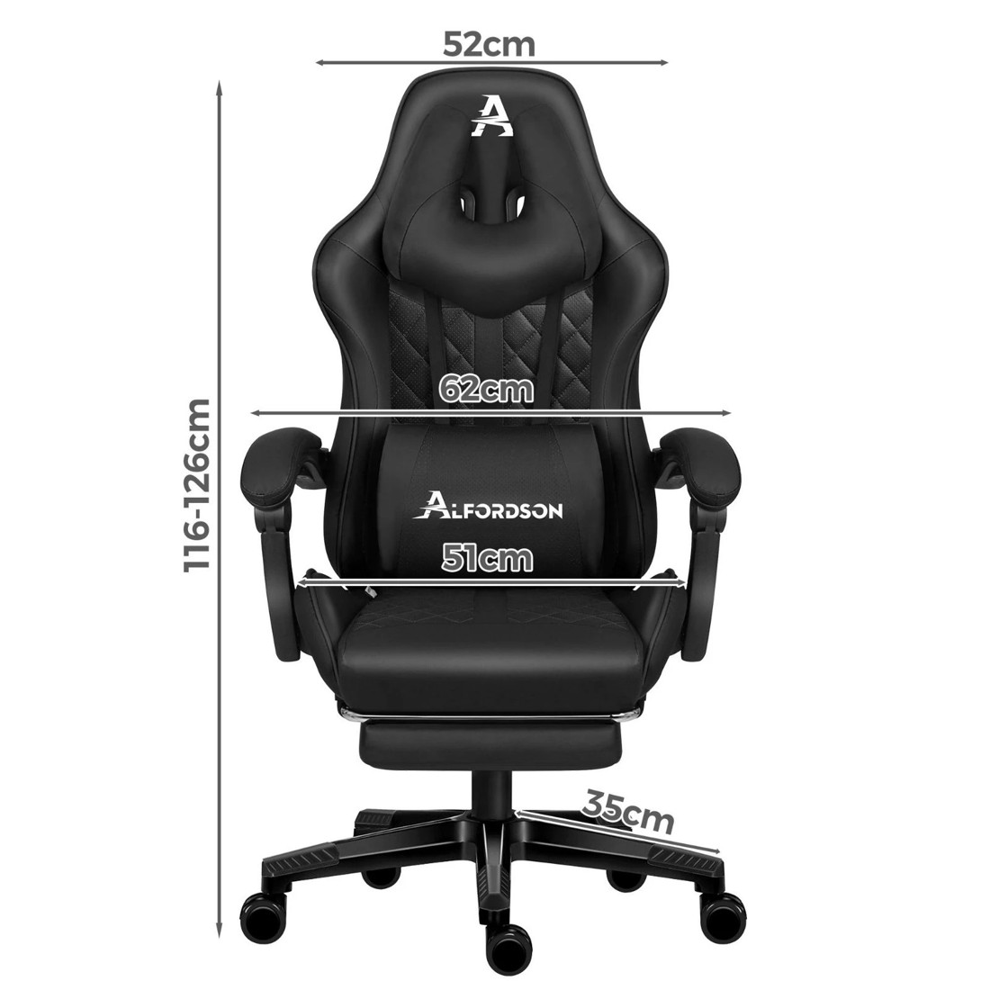 3 Alfordson Gaming Chair Office Racer Large Lumbar Cushion Footrest Seat Leather - Black, 3 of 10