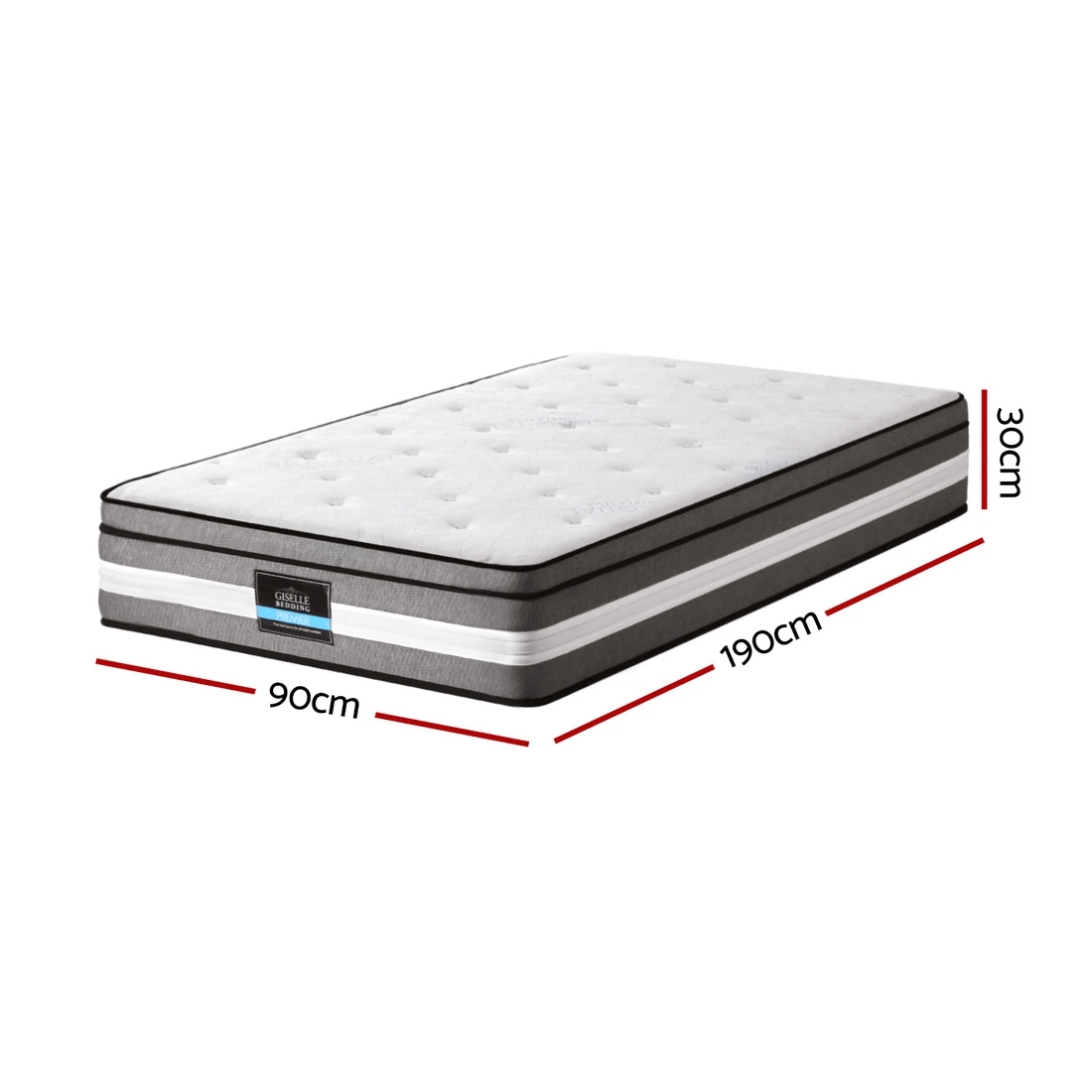 2 Giselle Bedding 30cm Seaqual Fabric Mattress Gel Foam Pocket Spring Single Size - Grey, 2 of 7