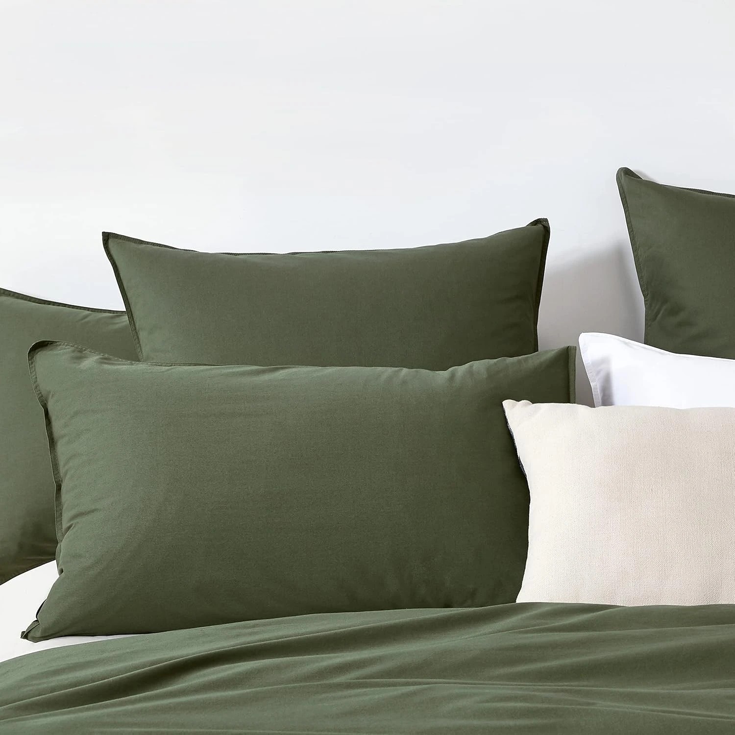 1 Gioia Casa 2-Pack Vintage Washed Cotton Standard Pillowcases Hypoallergenic - Khaki Green, 1 of 3