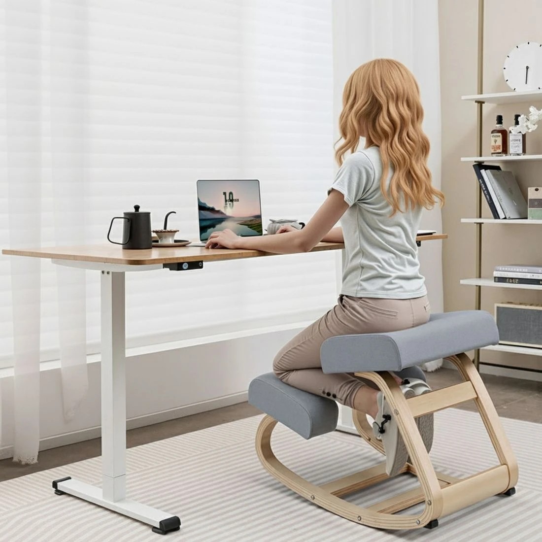 6 Artiss Kneeling Chair Ergonomic Posture Chair with Memory Foam Balance Stool for Home Office Gaming 120kg Weight - Grey, 6 of 8