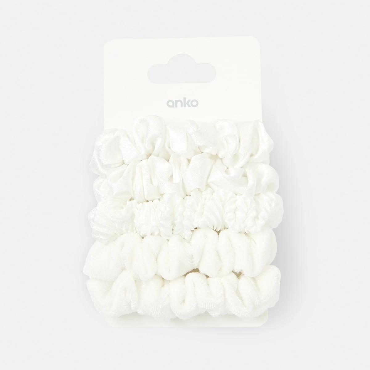 5 5 Pack Mini Textured Hair Scrunchies White2, 5 of 5