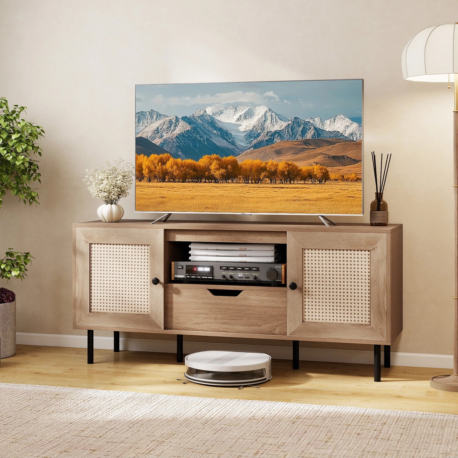 3 Costway Entertainment Unit TV Cabinet w/Doors & Metal Legs Media Console Table, 3 of 5
