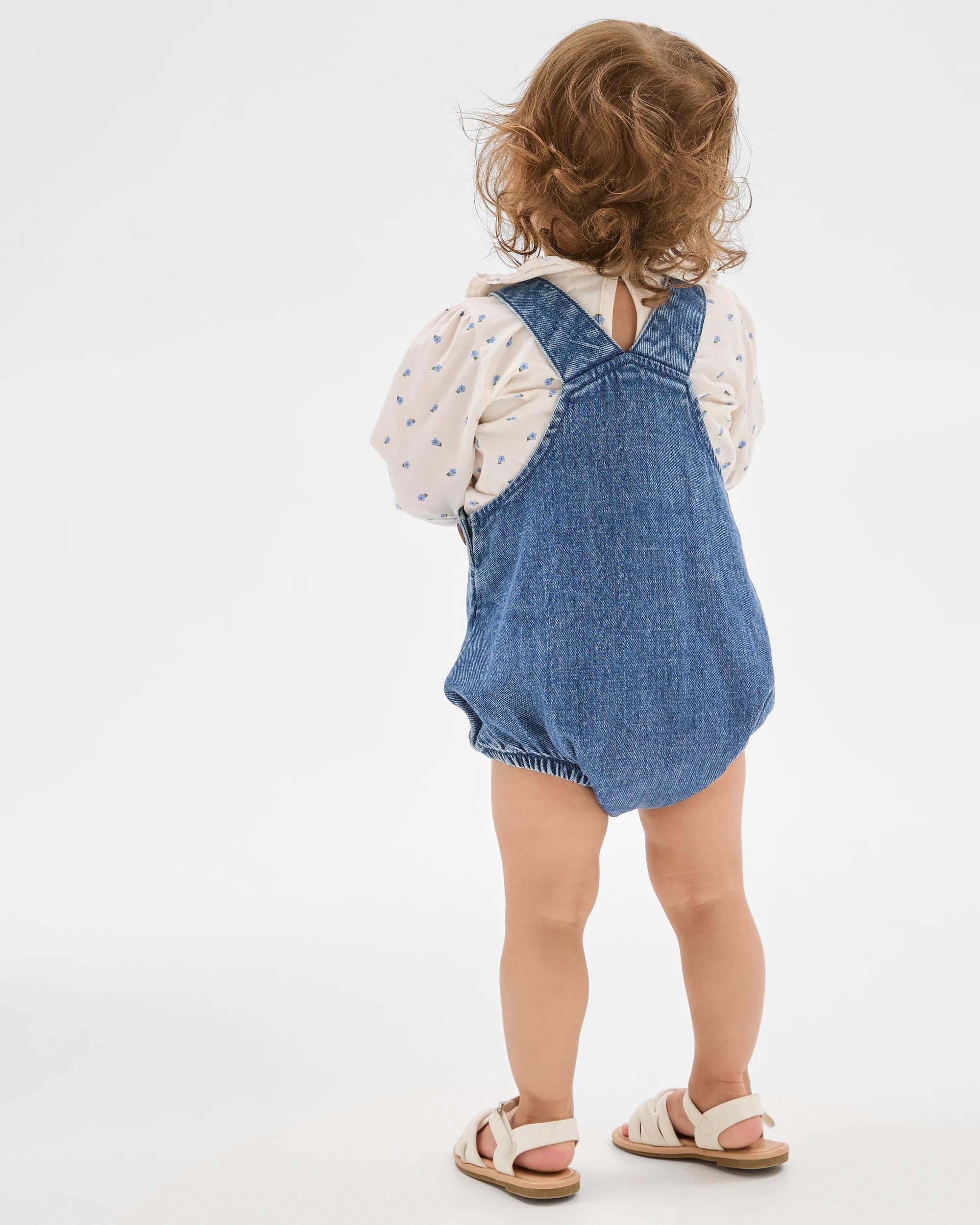 3 Target Baby Denim Romper and Frill Collar Blouse Set MID WASH, 3 of 5