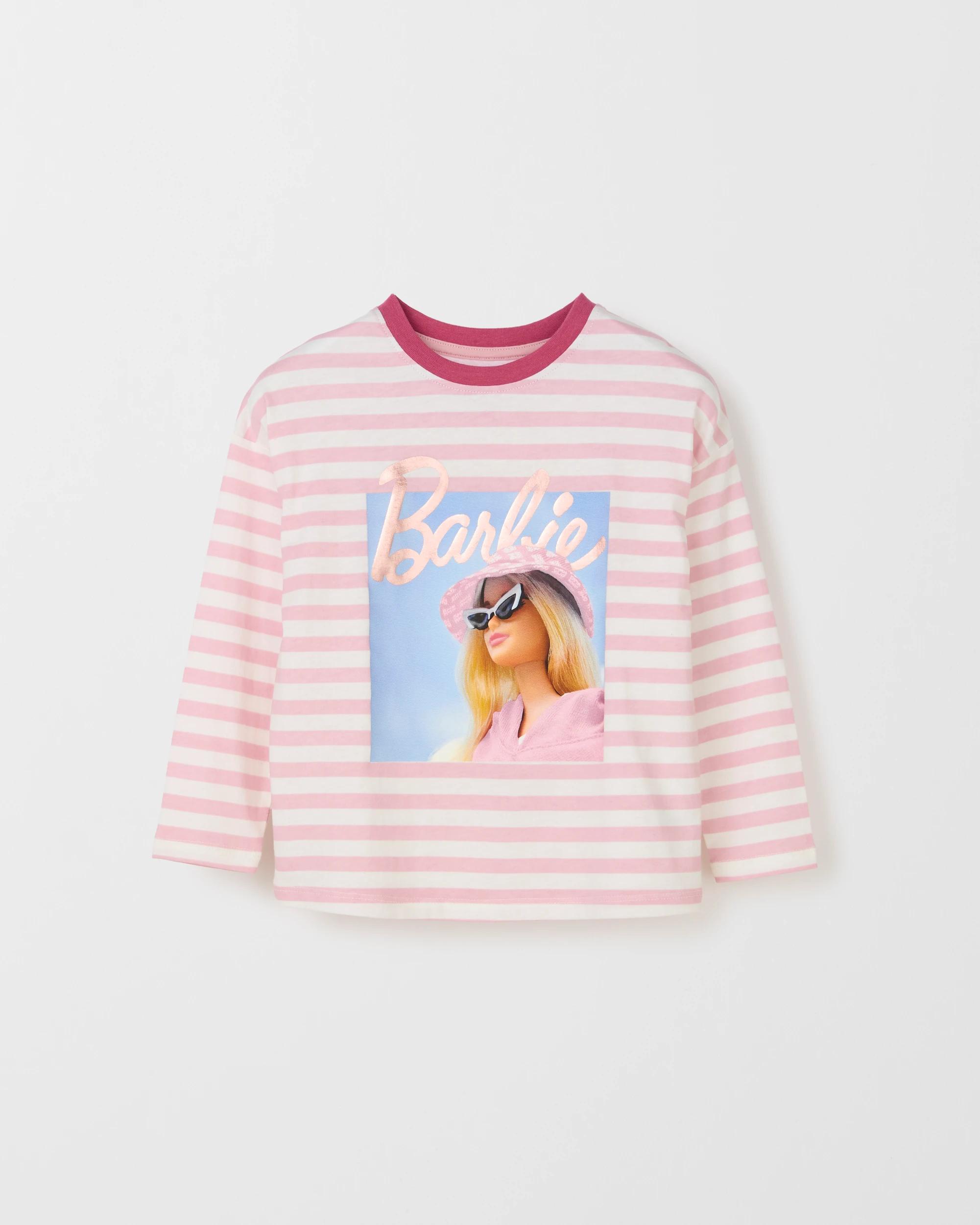 1 Barbie Australian Cotton Long Sleeve T-Shirt PINK STRIPE, 1 of 2