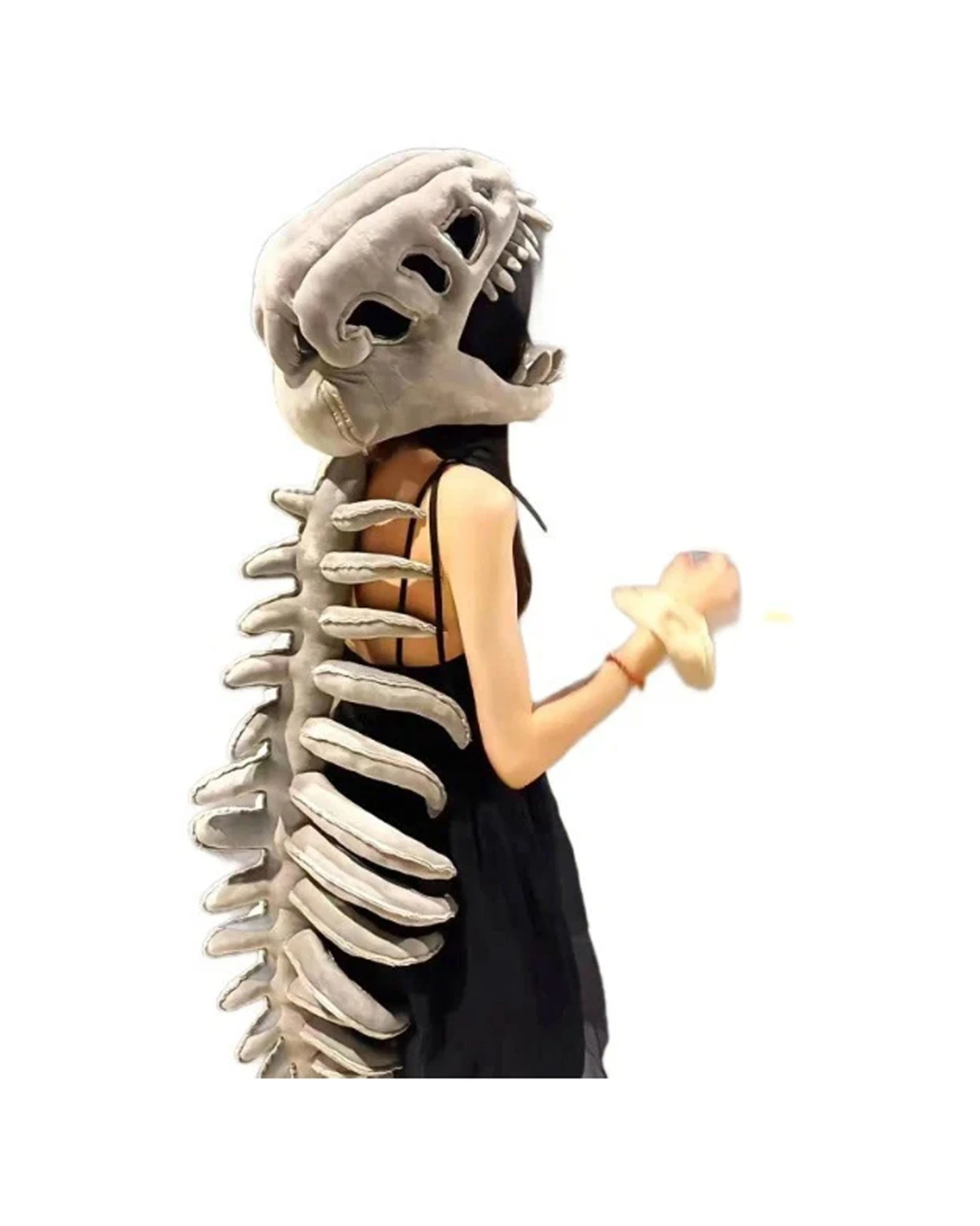 1 Cotton More Dinosaur Skeleton Plush Hoodie Bone Costume Spine & Tail 115cm - Grey, 1 of 3