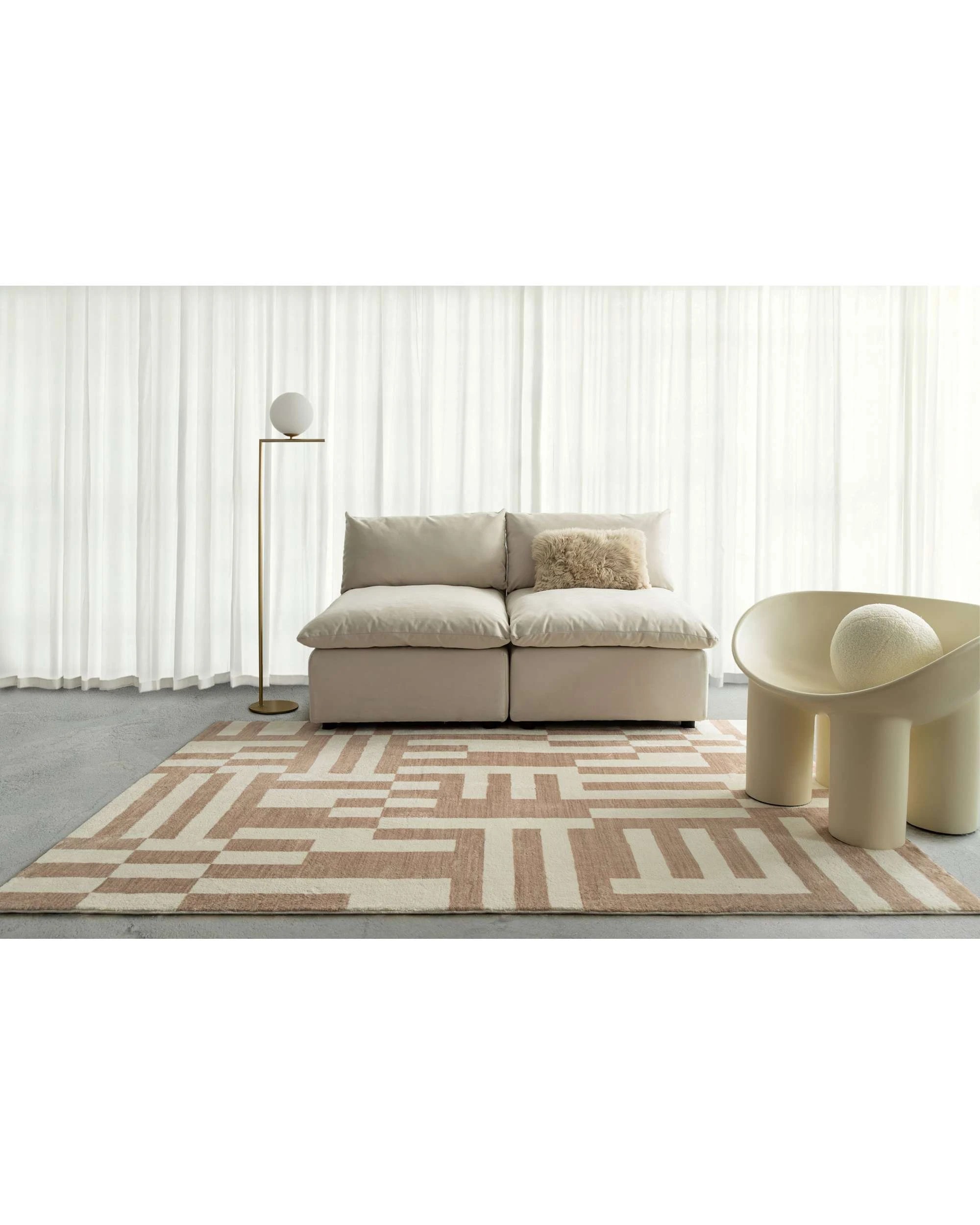 2 Loopsie Kijo Geometric Lines Washable Rug-290cm x 200cm - White, 2 of 6