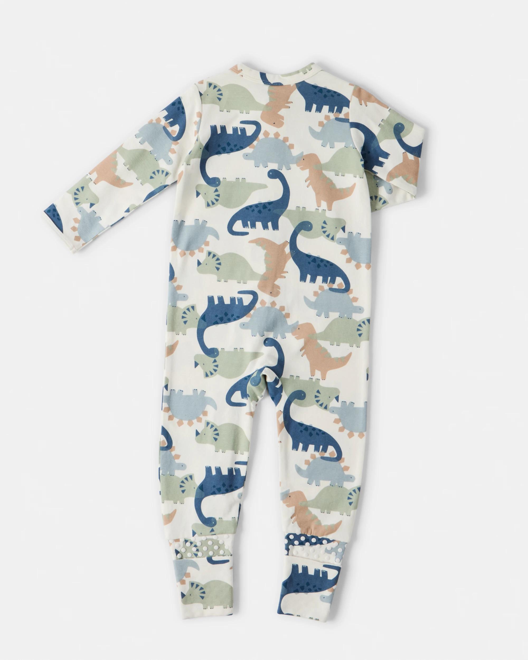 2 Cotton Turn Cuff Coverall Blu Dino, 2 of 3
