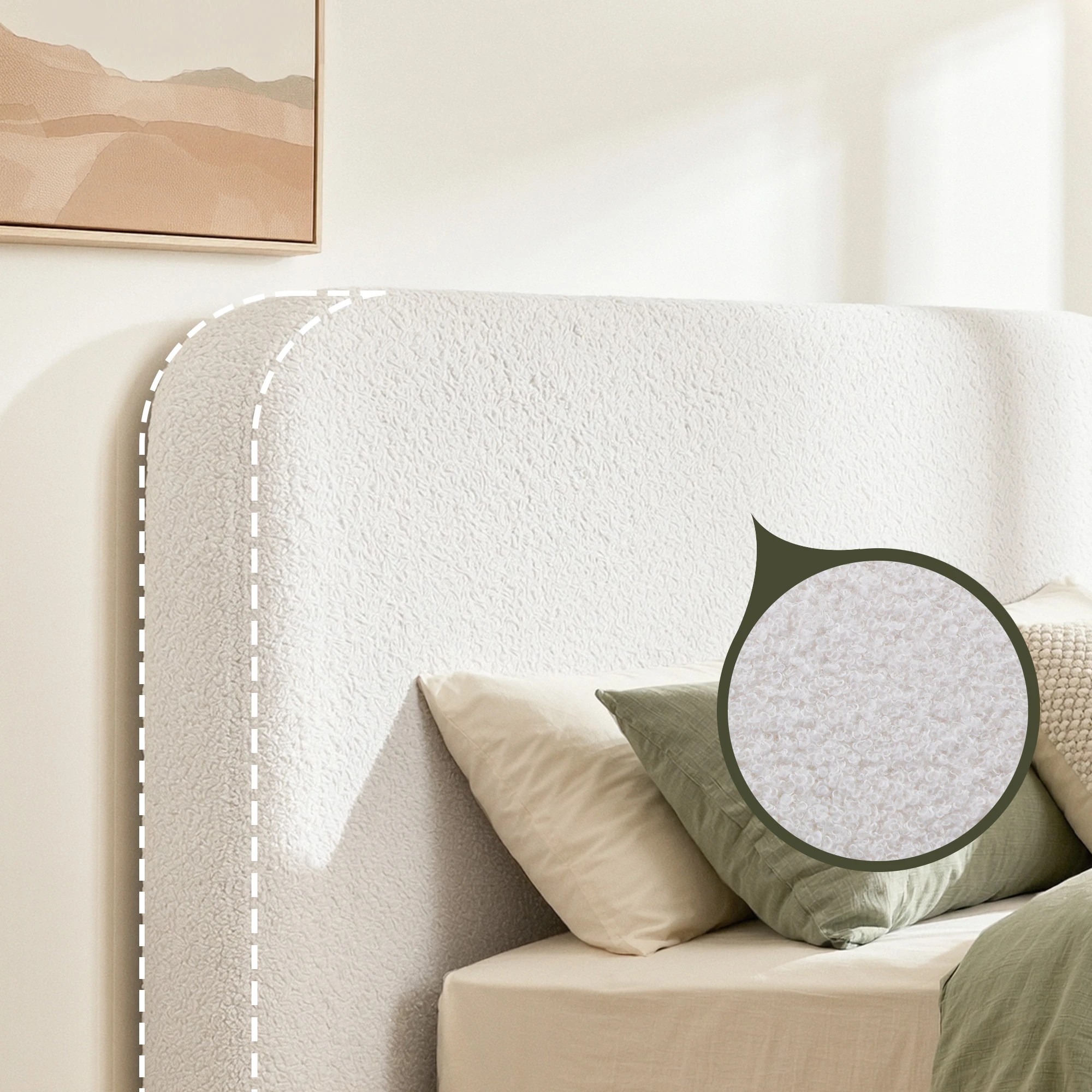 5 Artiss Double Size Headboard for Bed Frame Boucle Fabric No-Assembly Removable Washable Cover 155cm - White, 5 of 8