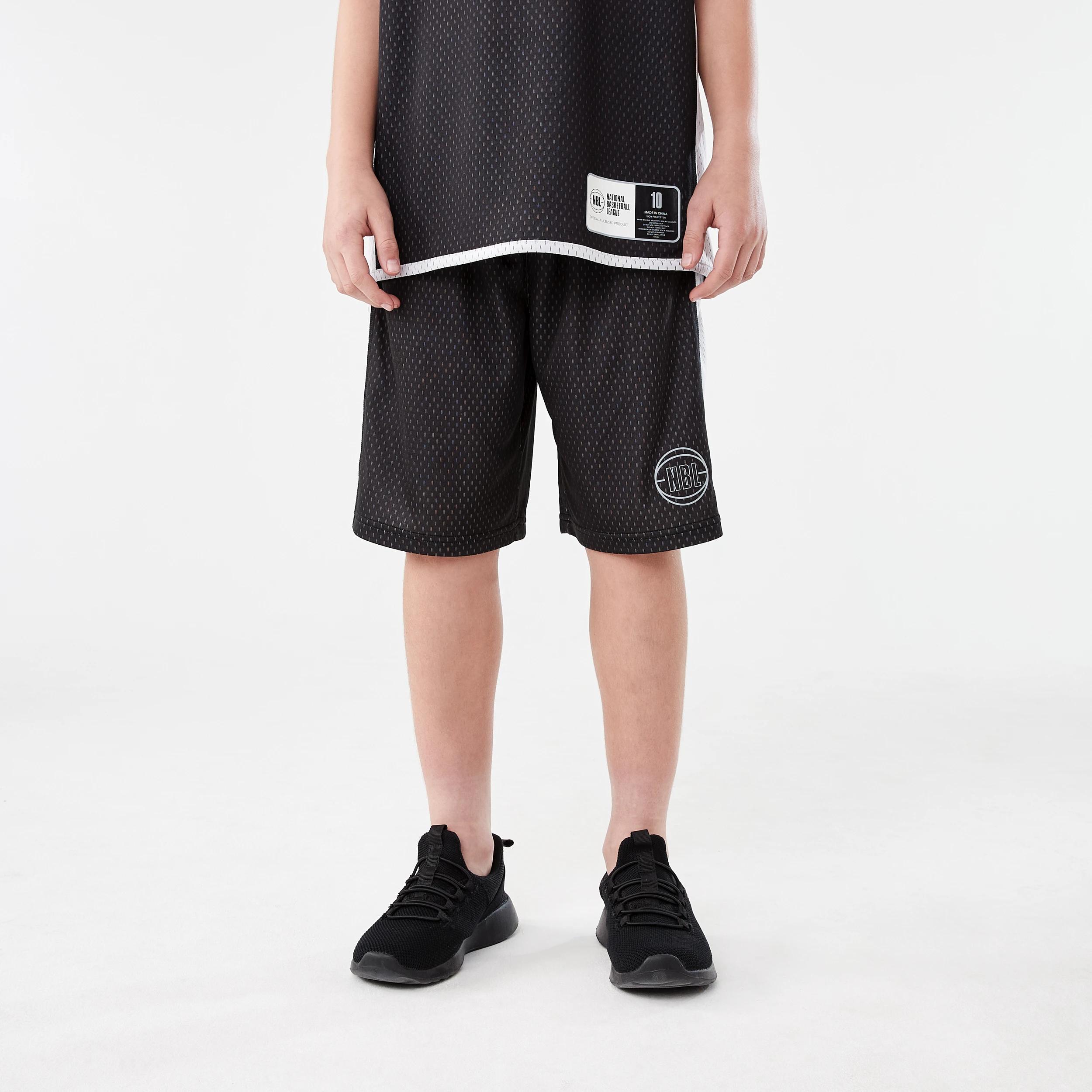 1 Official Kids NBL Basketball Mesh Shorts BLACK WHITE, 1 of 7
