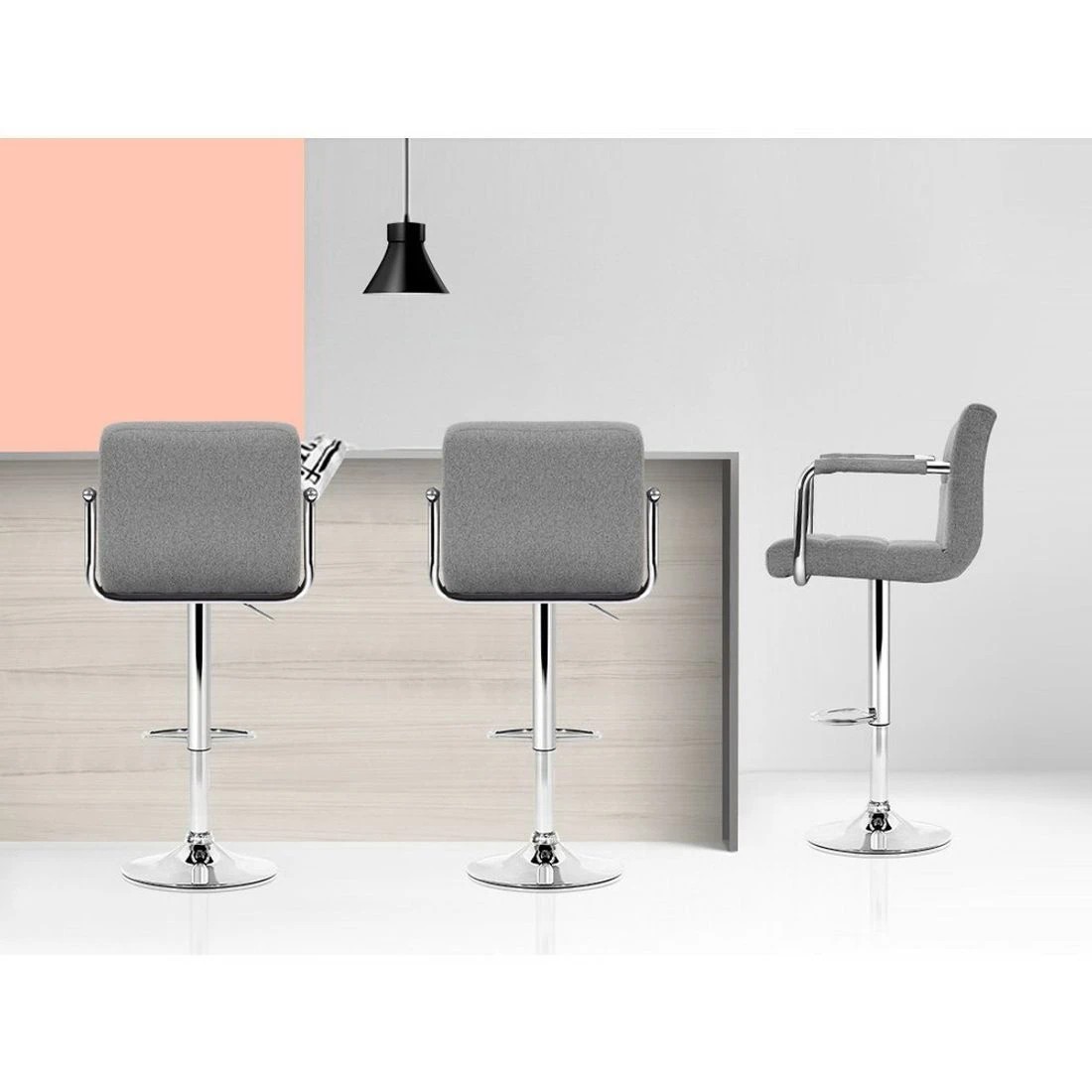 5 Artiss 2x Bar Stools Fabric Gas Lift w/Armrest - Grey, 5 of 5