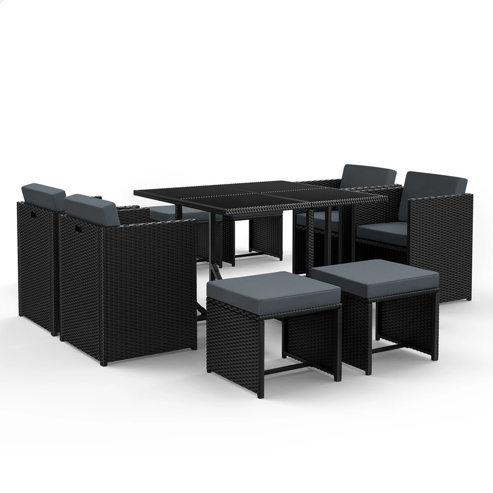 1 Alfordson Outdoor Dining Set 9 PCS Table Chairs Patio Lounge Wicker Furniture - Black, 1 of 9