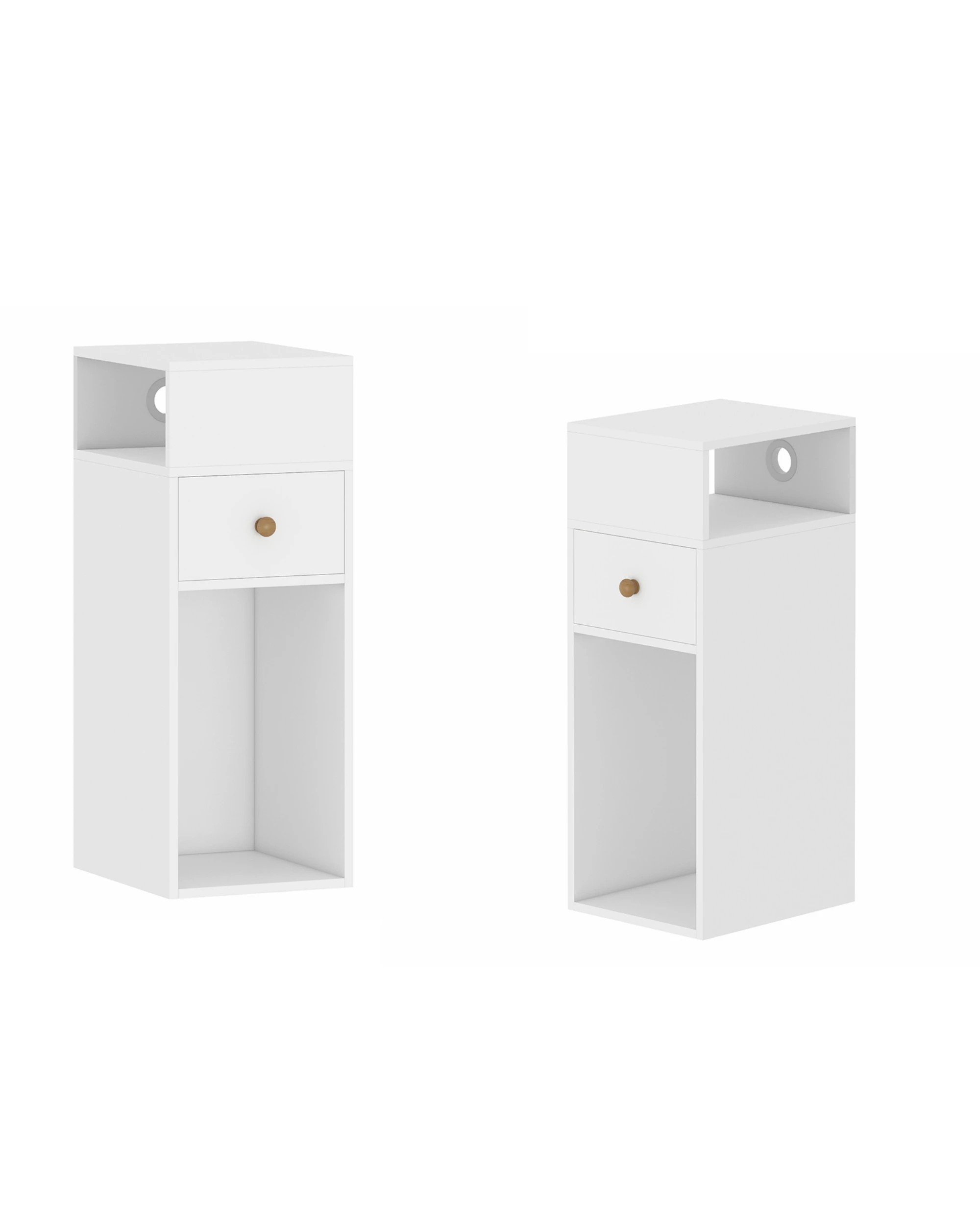 2 Advwin Slim Bedside Table w/ Side Shelf & Drawer - White, 2 of 10