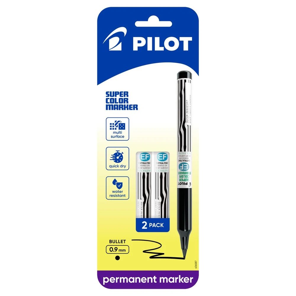 1 PILOT SuperColor Permanent Marker Bullet Extra Fine Black 2Pk, 1 of 5