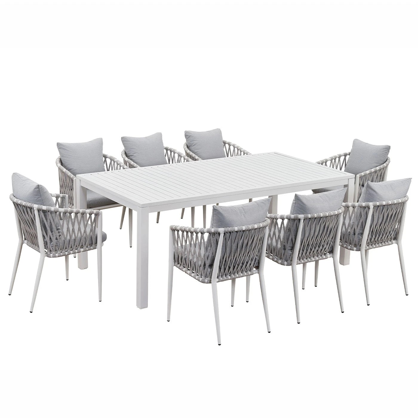 1 Moda Living La Perouse 9-Piece White Aluminium Outdoor Dining Set with Mornington Chairs - White, 1 of 10