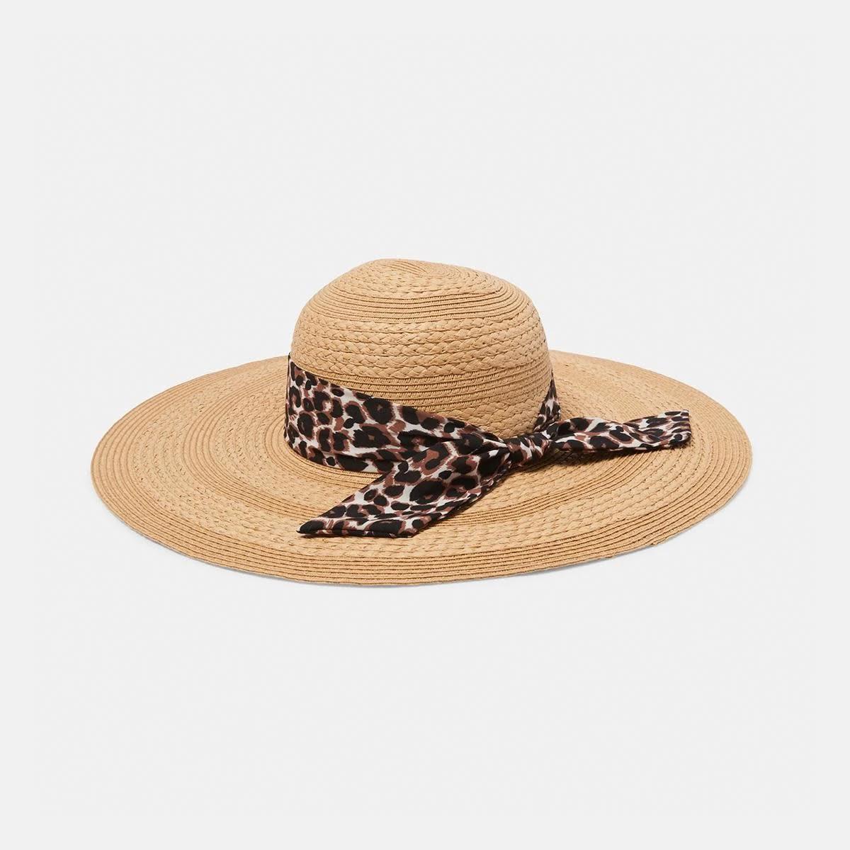 1 Leopard Print Trim Wide Brim Hat Natural, 1 of 4
