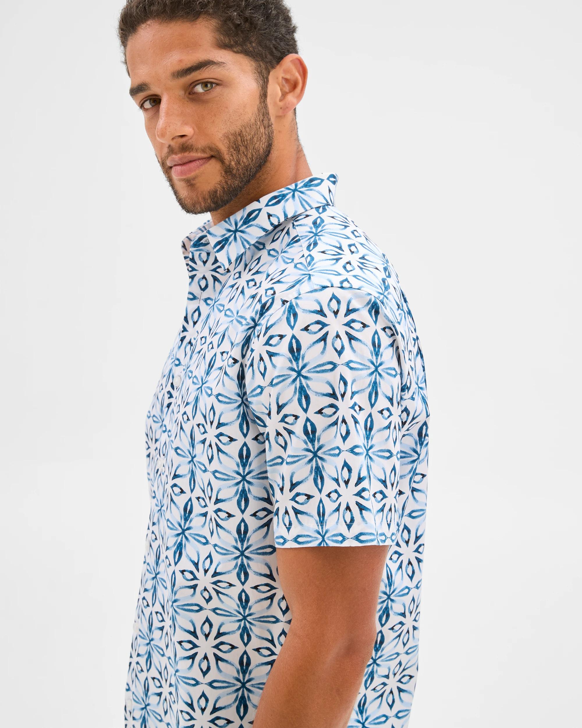 4 Australian Cotton Short Sleeve Shirt - Preview TILE AOP WHITE, 4 of 5