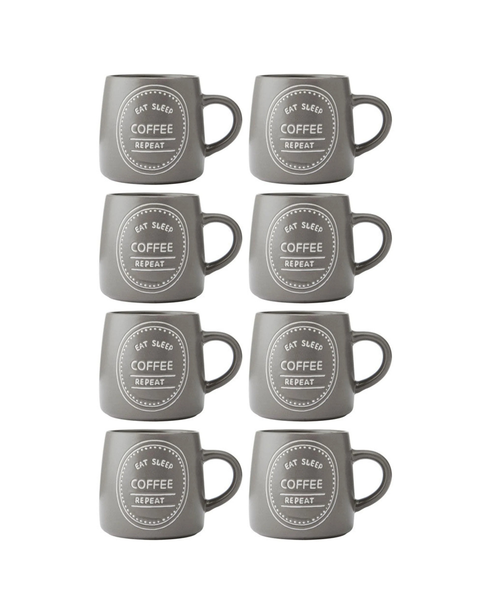 1 Mikasa 8PK Eat Sleep Coffee Repeat Coffee Mug Cup Stoneware 400ml - Brown, 1 of 8