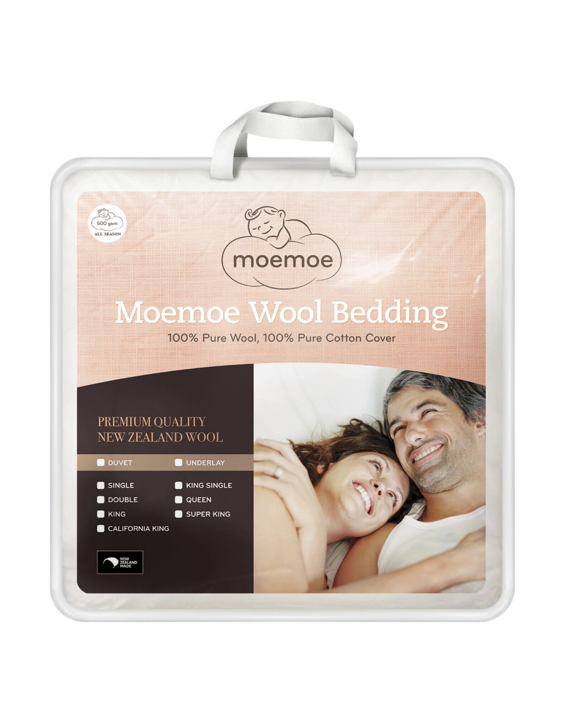 1 Moemoe 100% New Zealand Wool Duvet Inner - Warm Weight - King Bed - White, 1 of 1