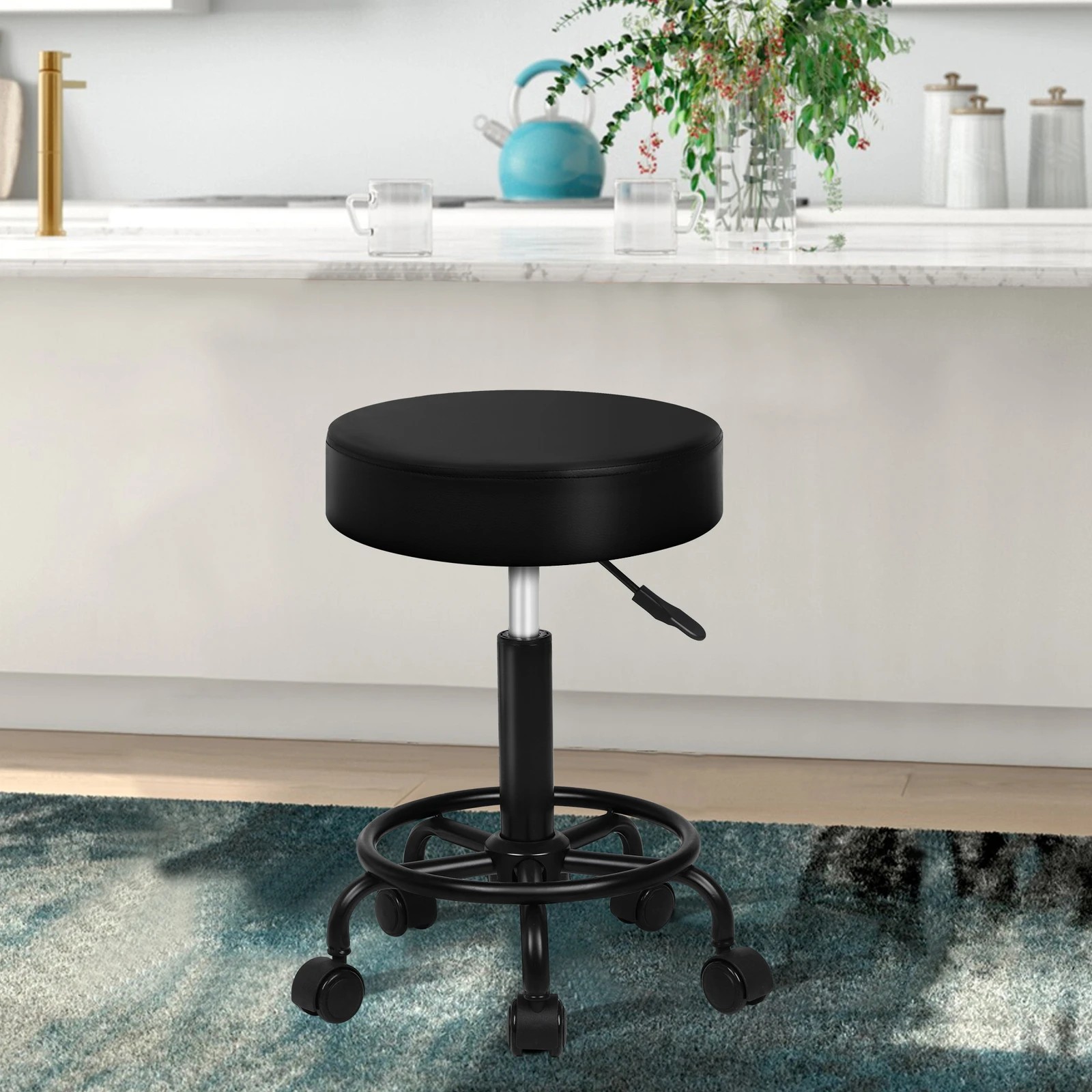3 Alfordson 2x Salon Stool Round Swivel Barber Hair Dress Chair - All Black, 3 of 10