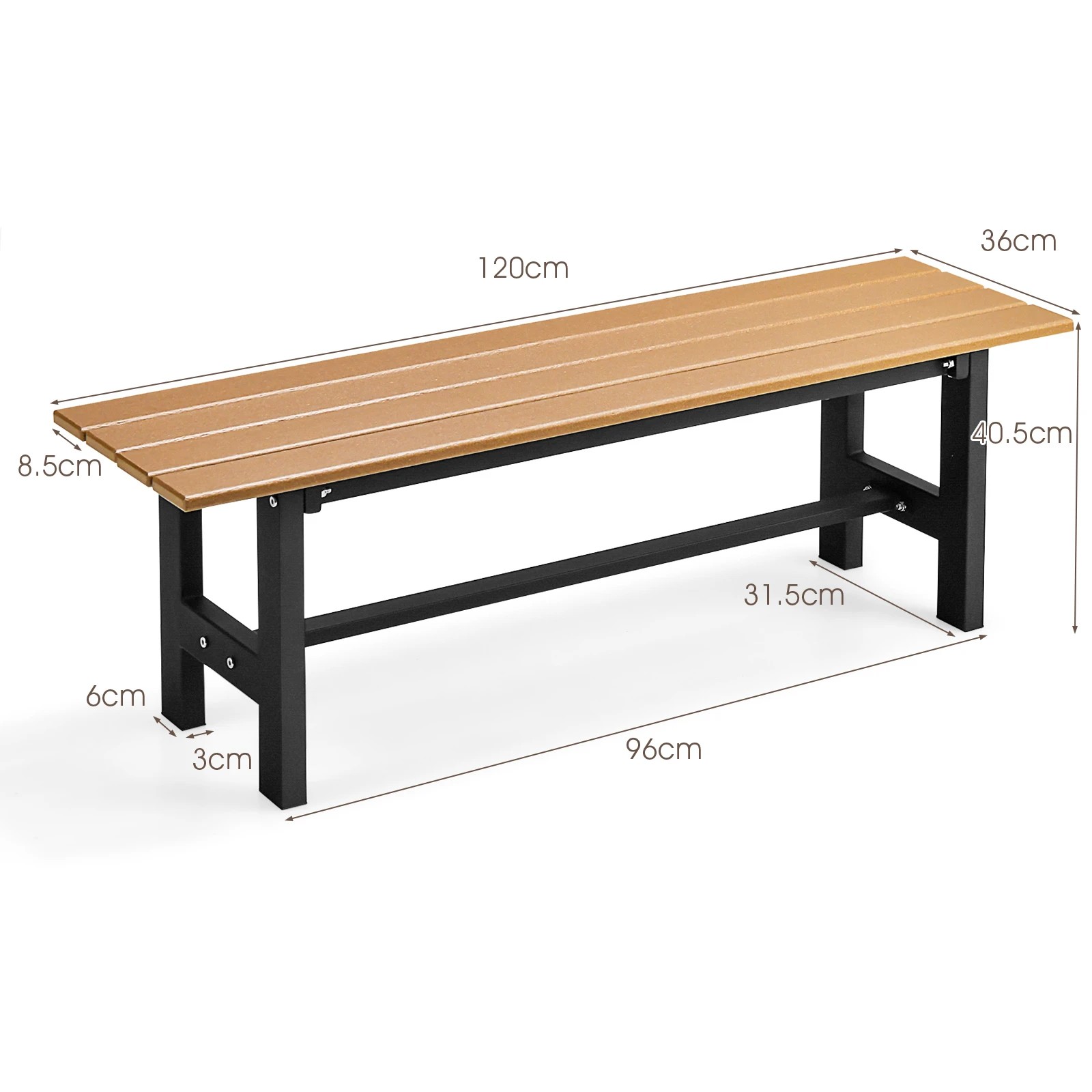 2 Costway 2-Person Outdoor Bench 1.2M Garden Patio Dining Chair Plastic Coated - Brown, 2 of 2