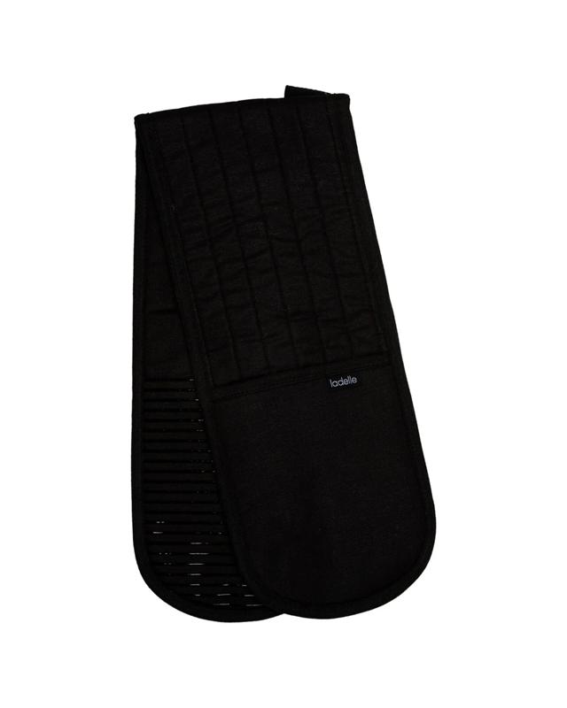 Ladelle Lennox Heat-Proof Double Oven Mitt with Pockets, Black - B