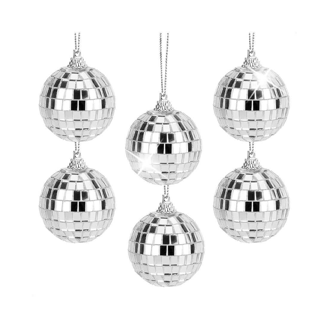 1 BR Costumes Hanging Mini Disco Balls - Shiny Silver Mirror - 4cm Pack of 6, 1 of 3