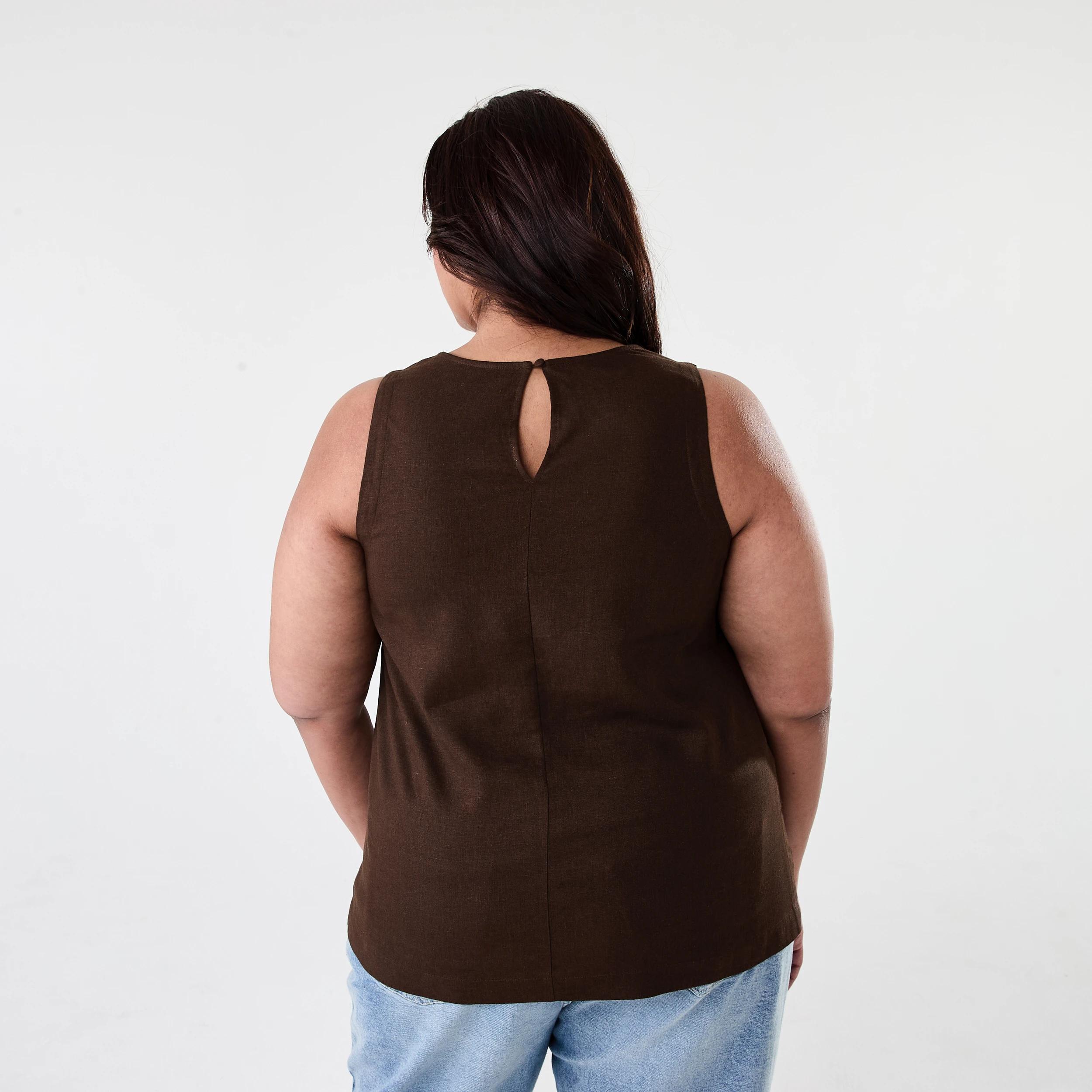 3 Curve Sleeveless Linen Blend Top Melt Brown, 3 of 5