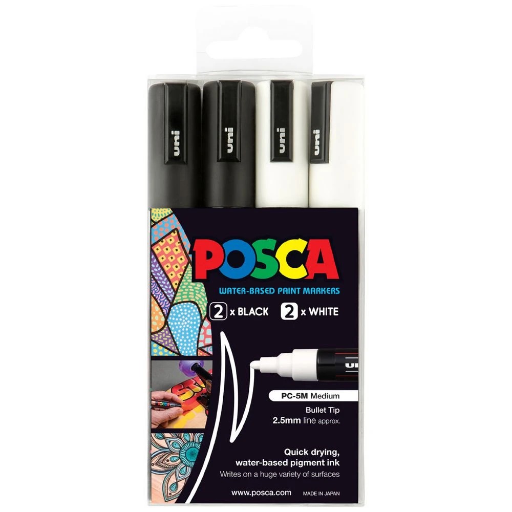 1 POSCA PC 5M Paint Markers Black/White 4 Pack, 1 of 10