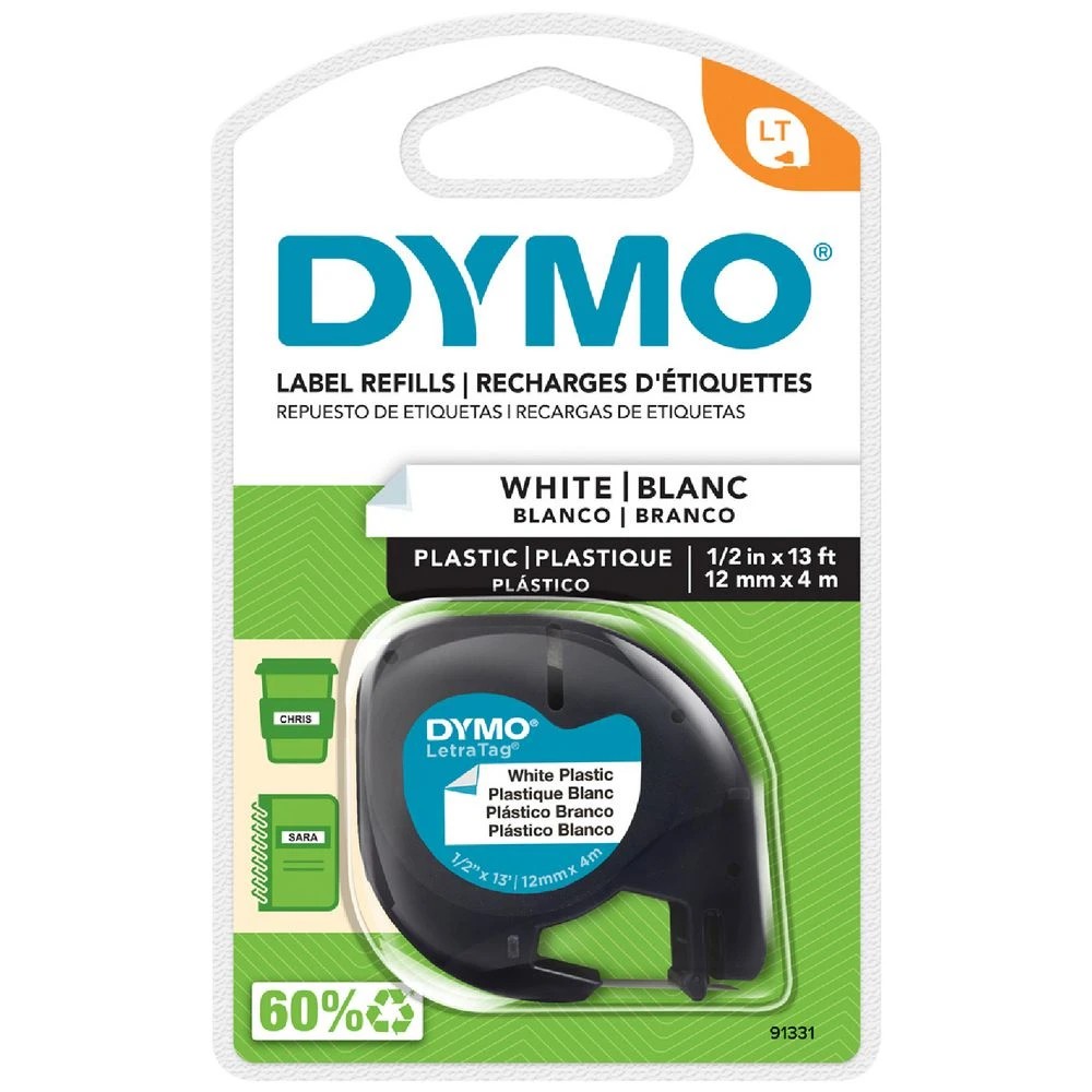 1 DYMO LetraTag Plastic Label Tape 12mm Black on White, 1 of 7