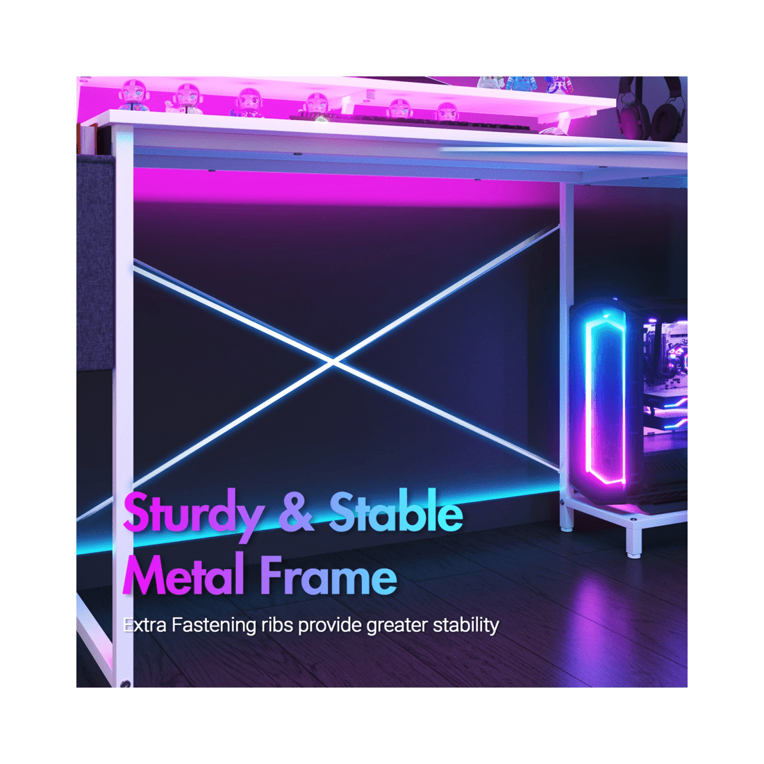 8 Advwin L Shaped Gaming Desk 140cm With Led Lights & Power Outlets Convertible Computer Desk With Monitor Stand White, 8 of 10