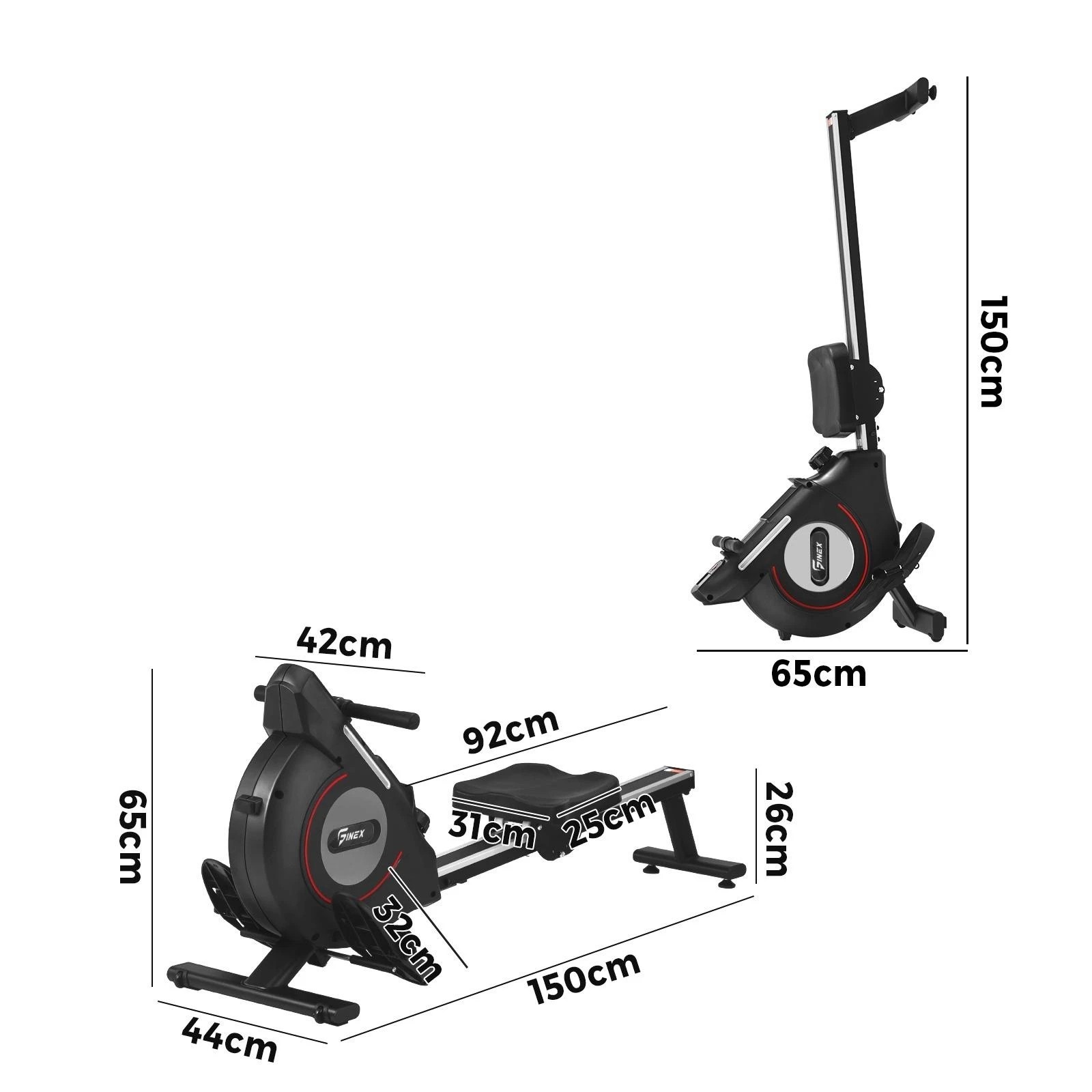 2 Finex Magnetic Rowing Machine Cardio Gym Exercise - Black, 2 of 10