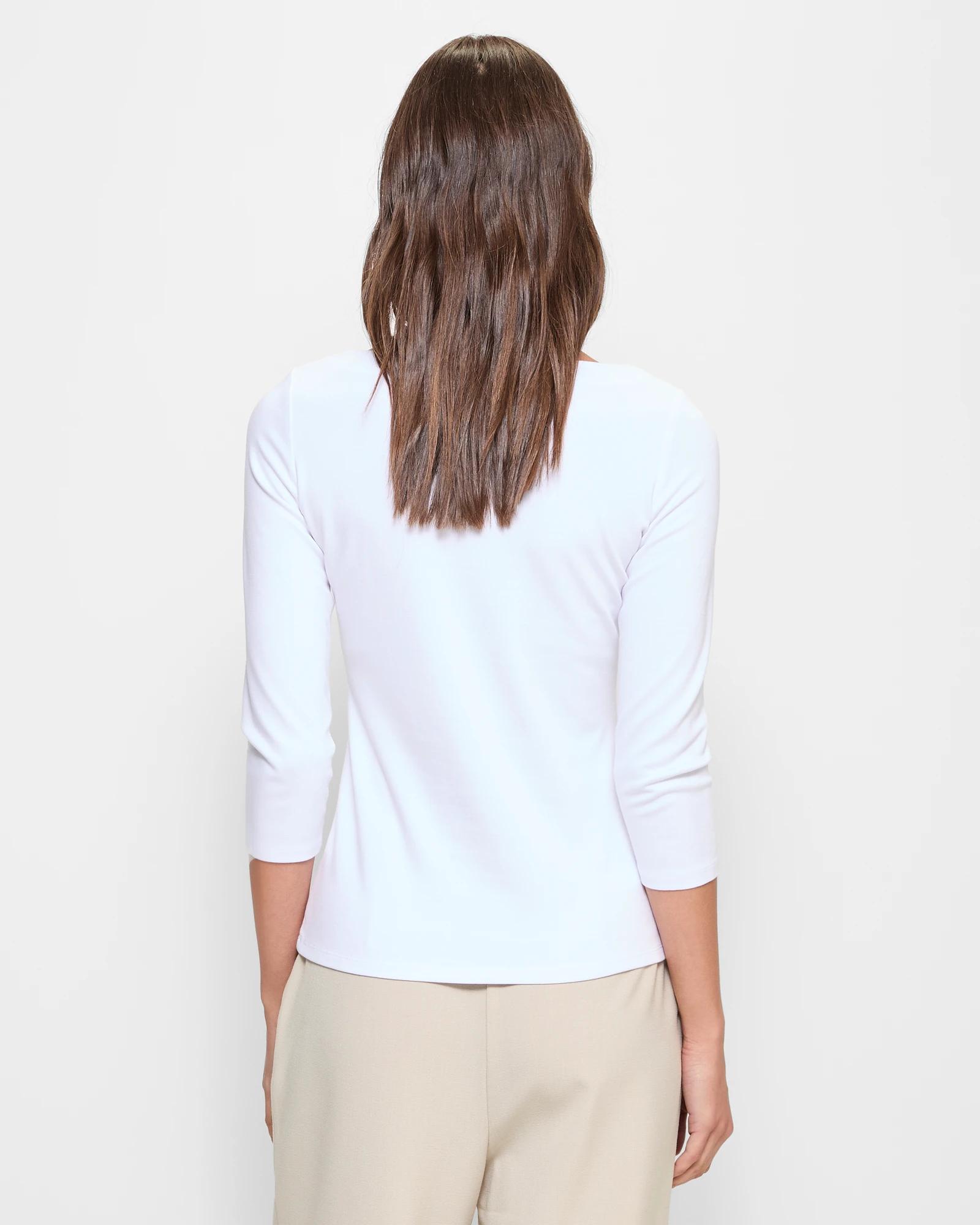 4 3/4 Sleeve Boat Neck Ponte Top - Preview WHITE, 4 of 5