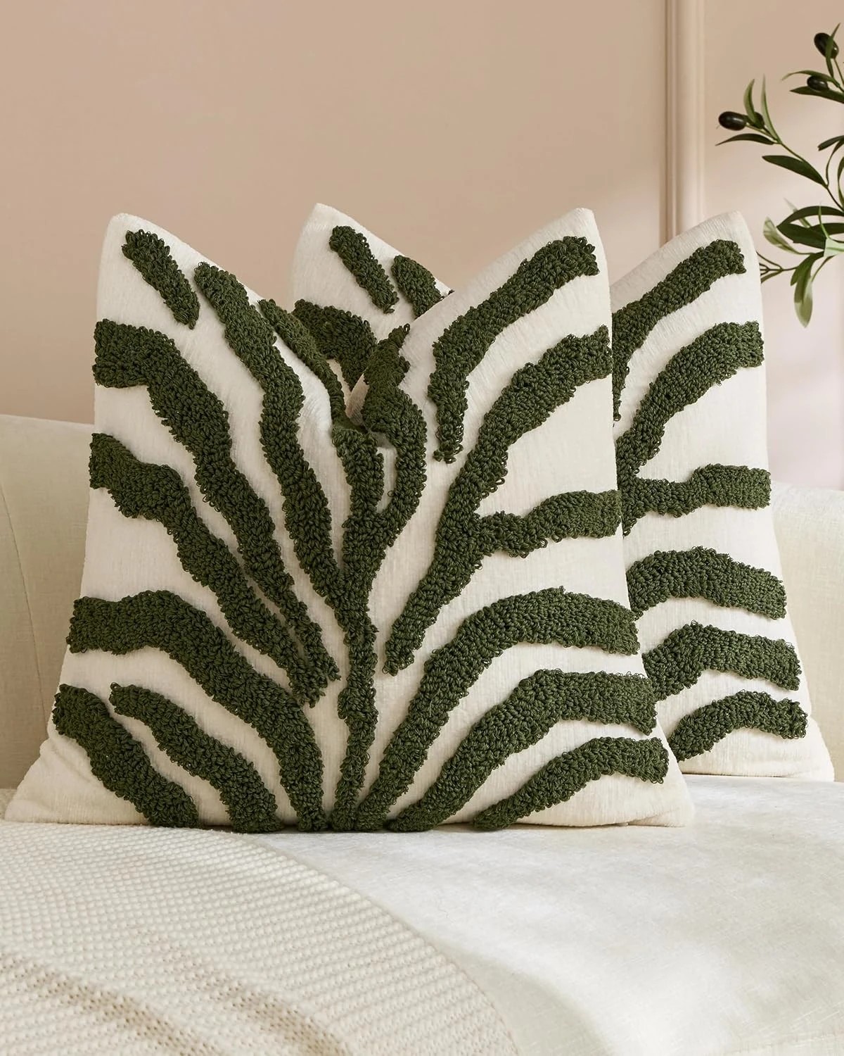 1 Gioia Casa 2-Pack Tufted Leaf Cushion Covers 45cm x 45cm - Khaki Green, 1 of 3