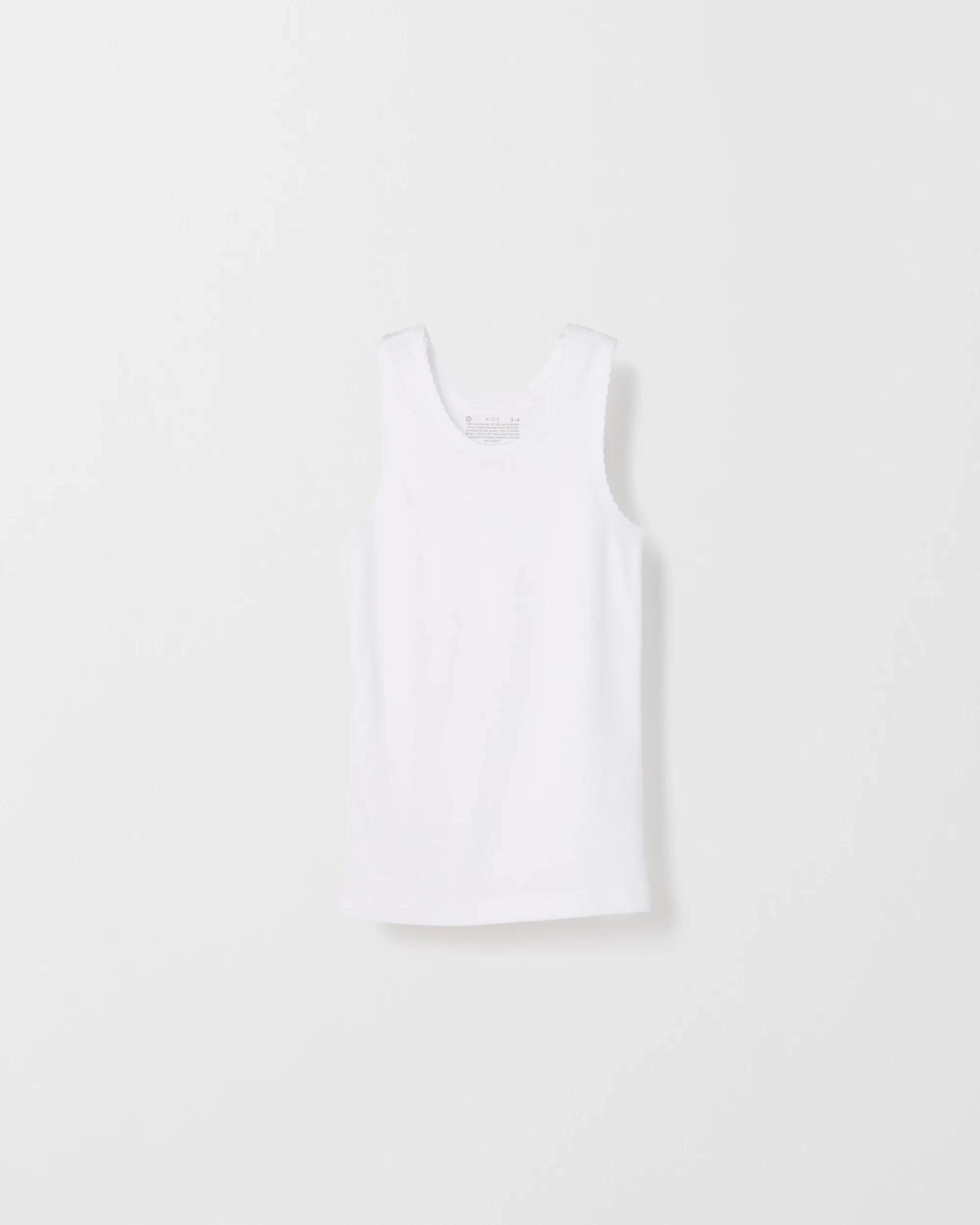 2 Target Kids Australian Cotton 3 Pack Younger Girls Vest WHITE, 2 of 3